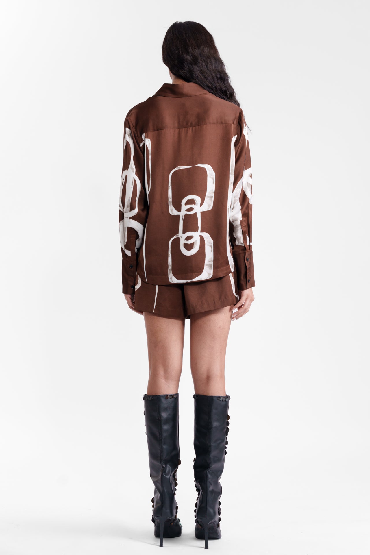 Abstract Printed Silk Shirt And Skirt