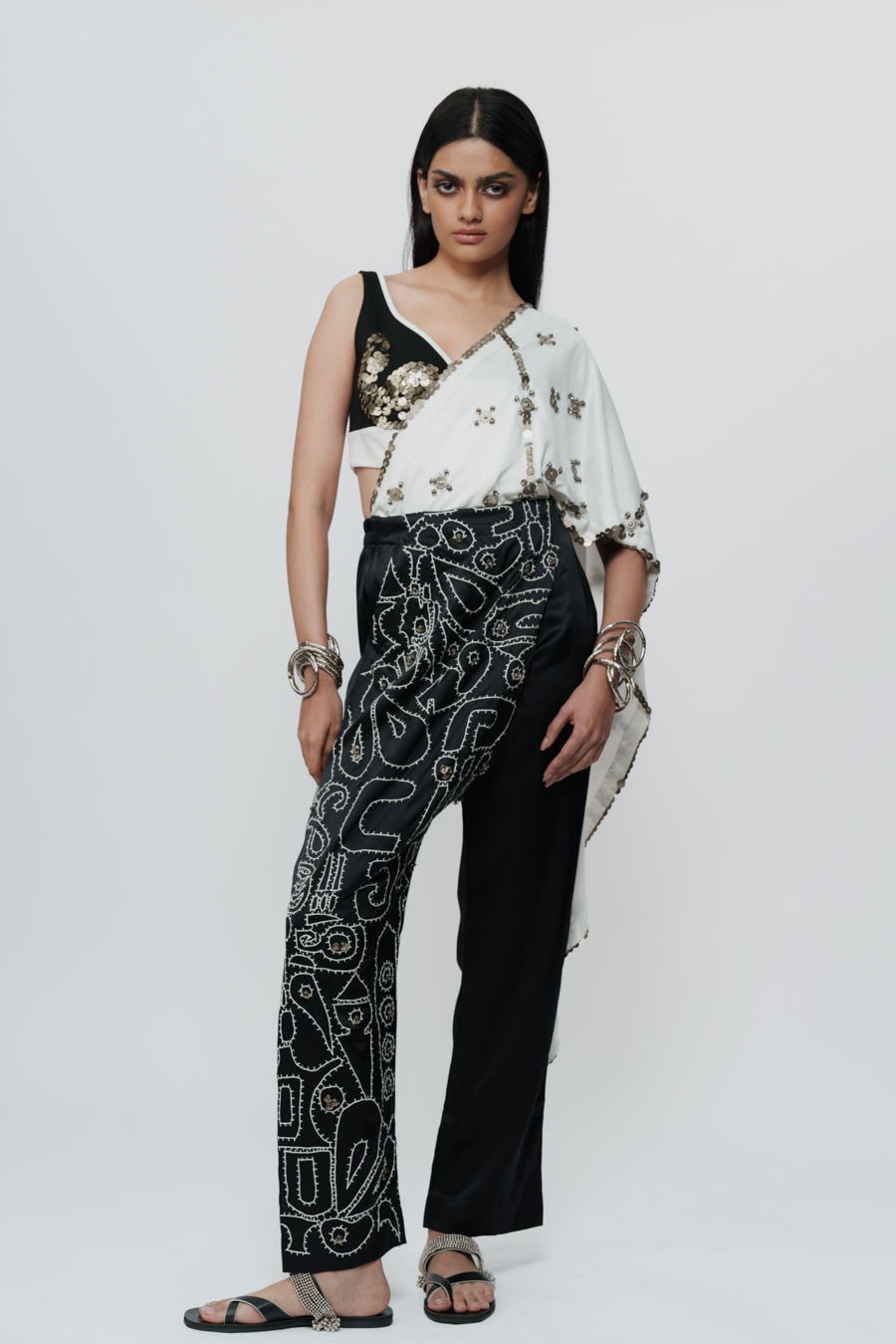 Hand Embroidered Shawl With Pants And Bralette