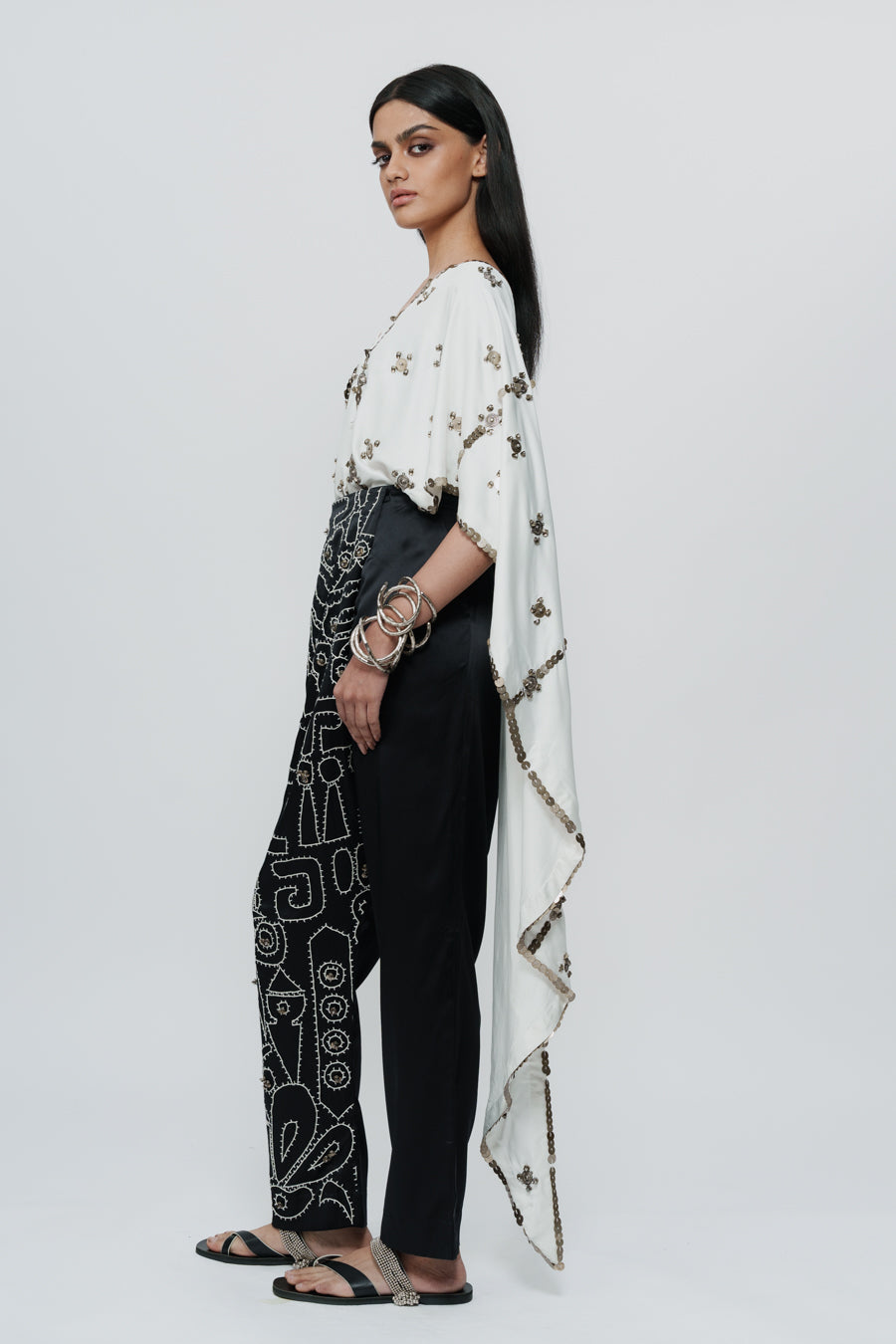 Hand Embroidered Shawl With Pants And Bralette
