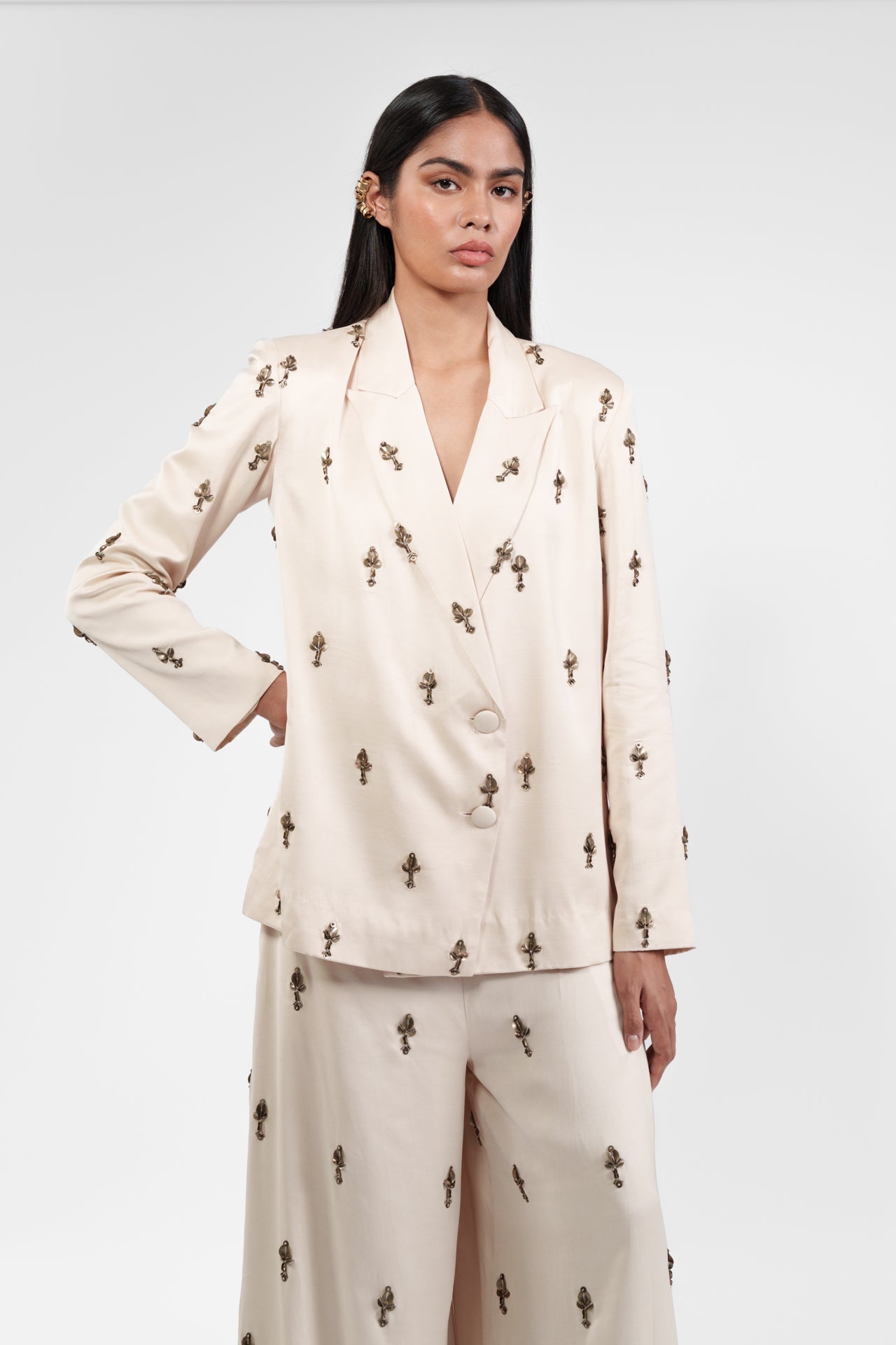 Embroidered Blazer And Trouser Set