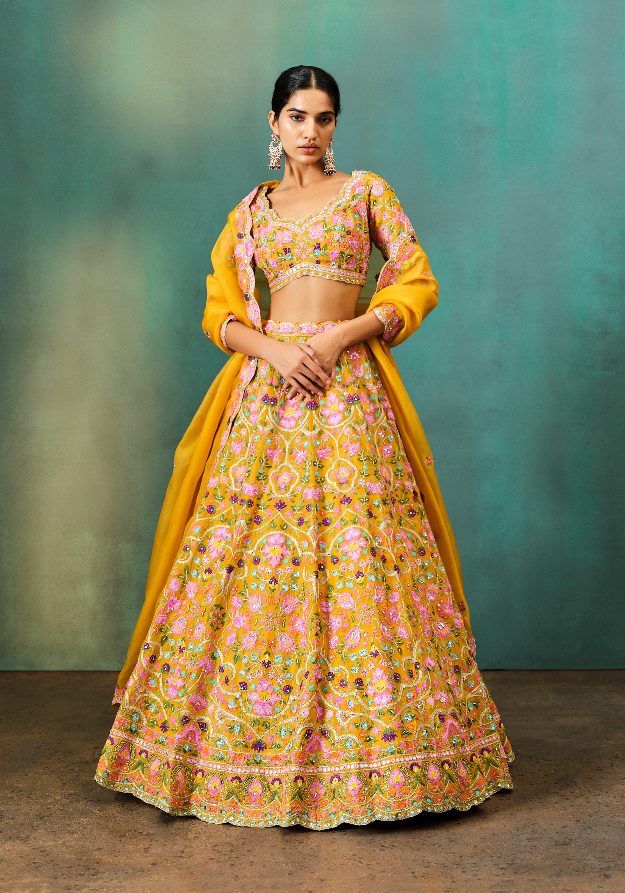 Yellow Multi Floral Highlight Lehenga