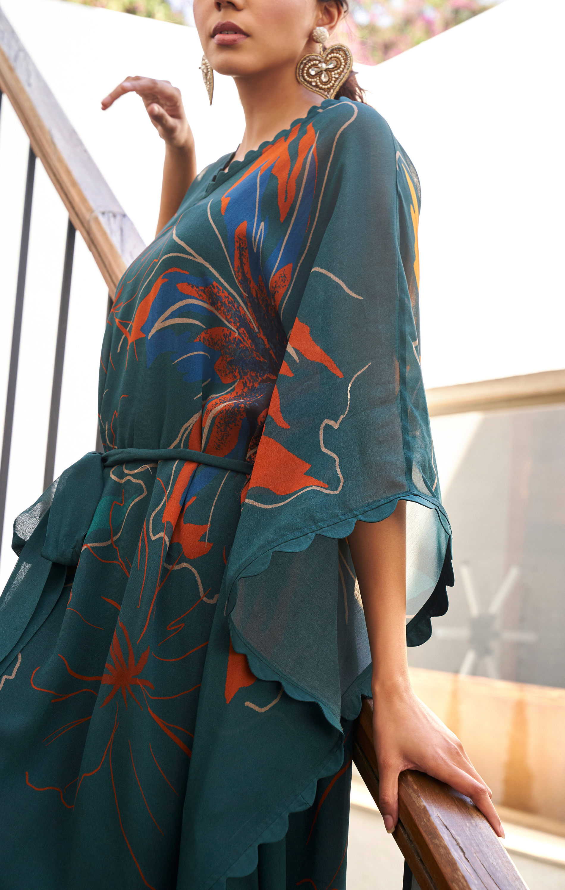 Summer Flower Teal Long Kaftan