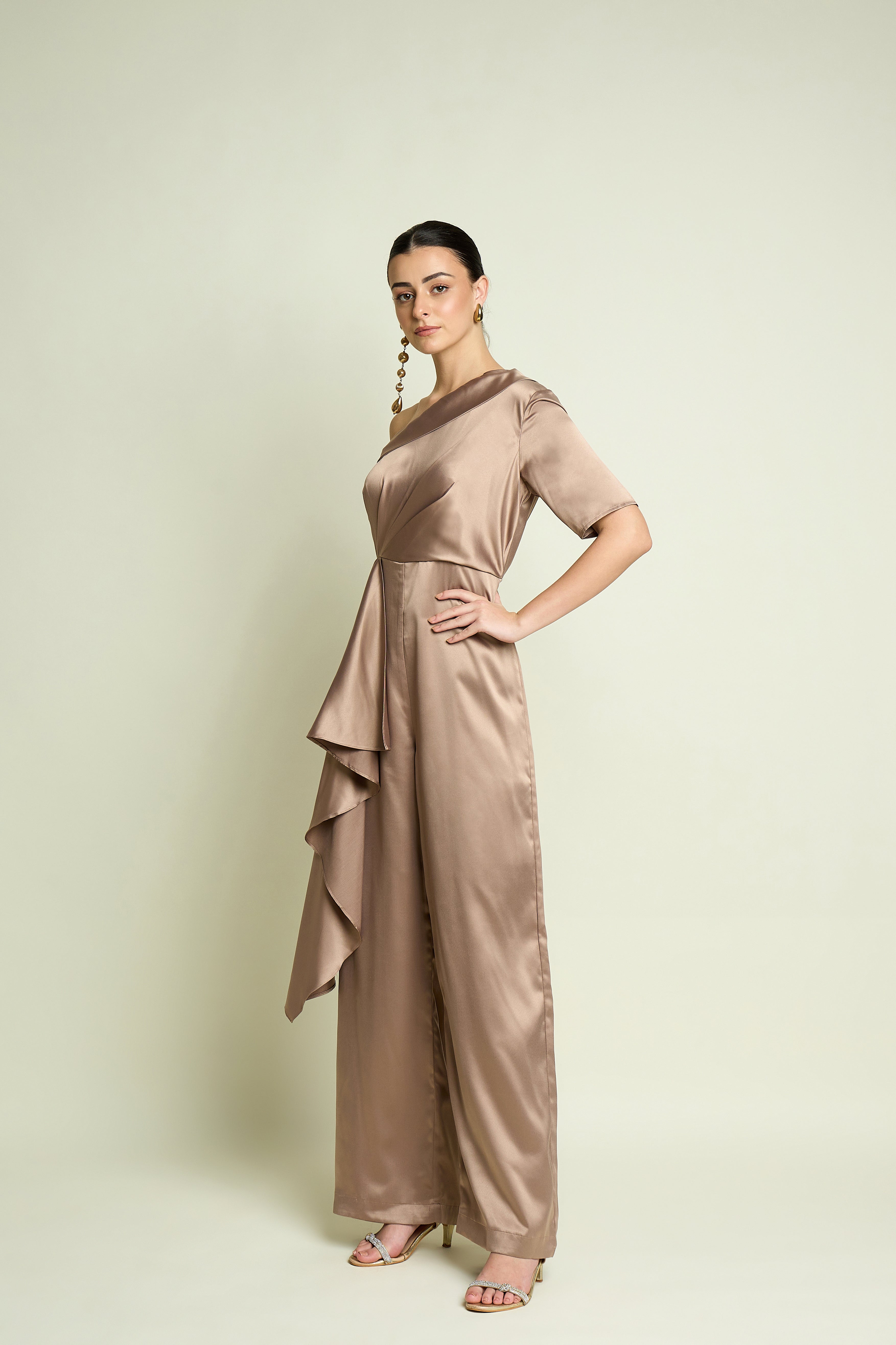 Champagne One Shoulder Jumpsuit