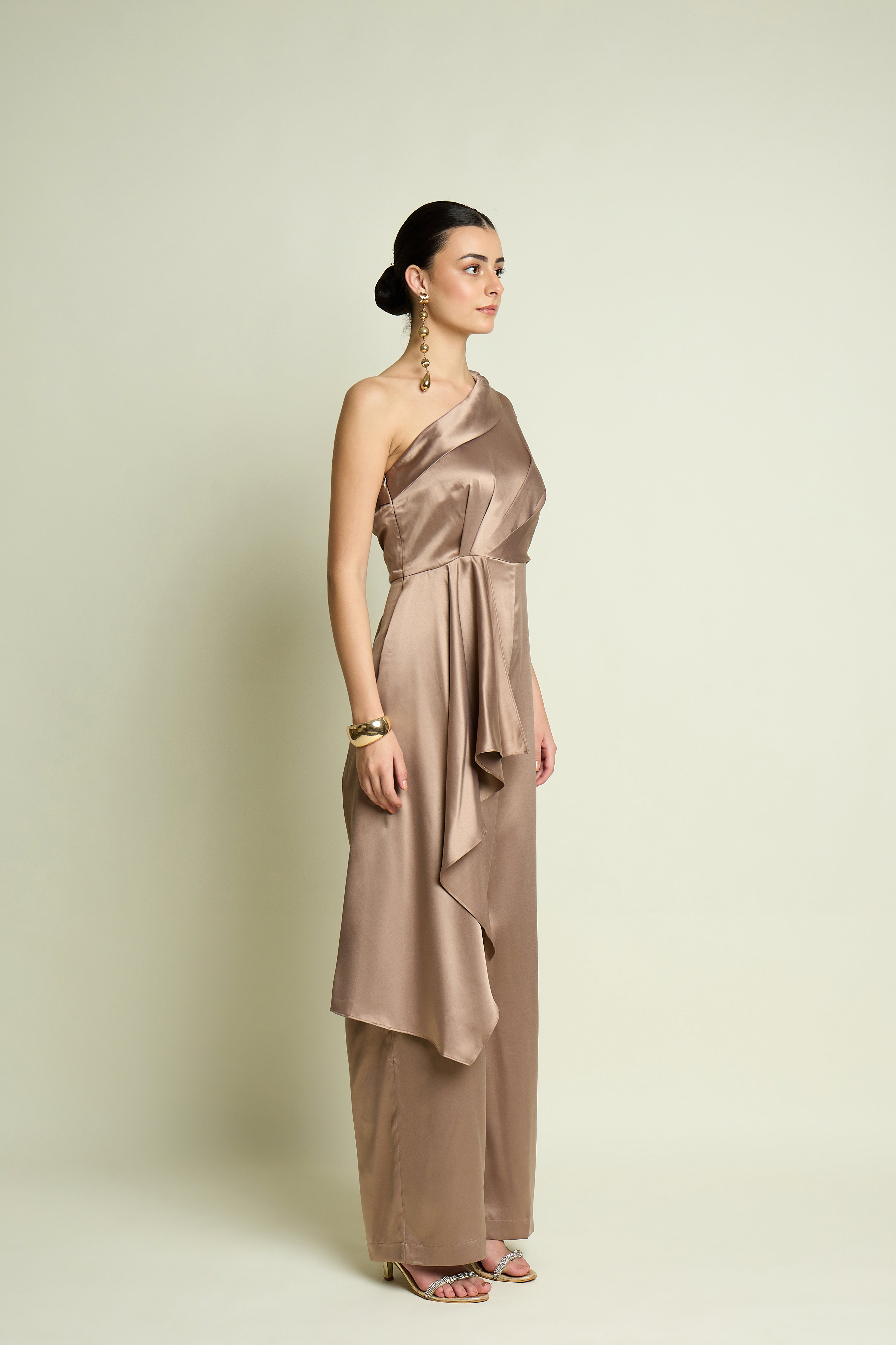 Champagne One Shoulder Jumpsuit