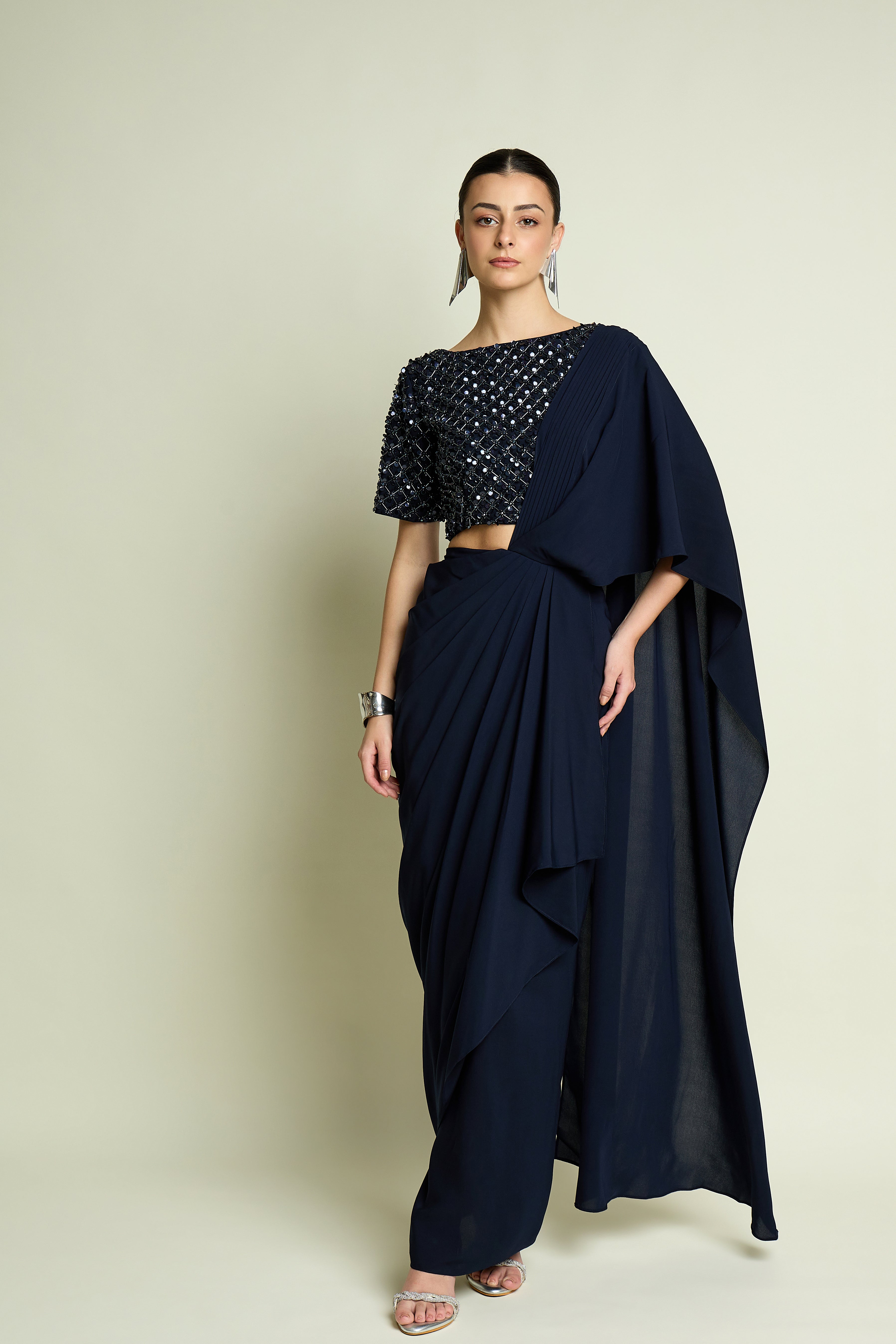 Crystal Embellished Navy Blouse