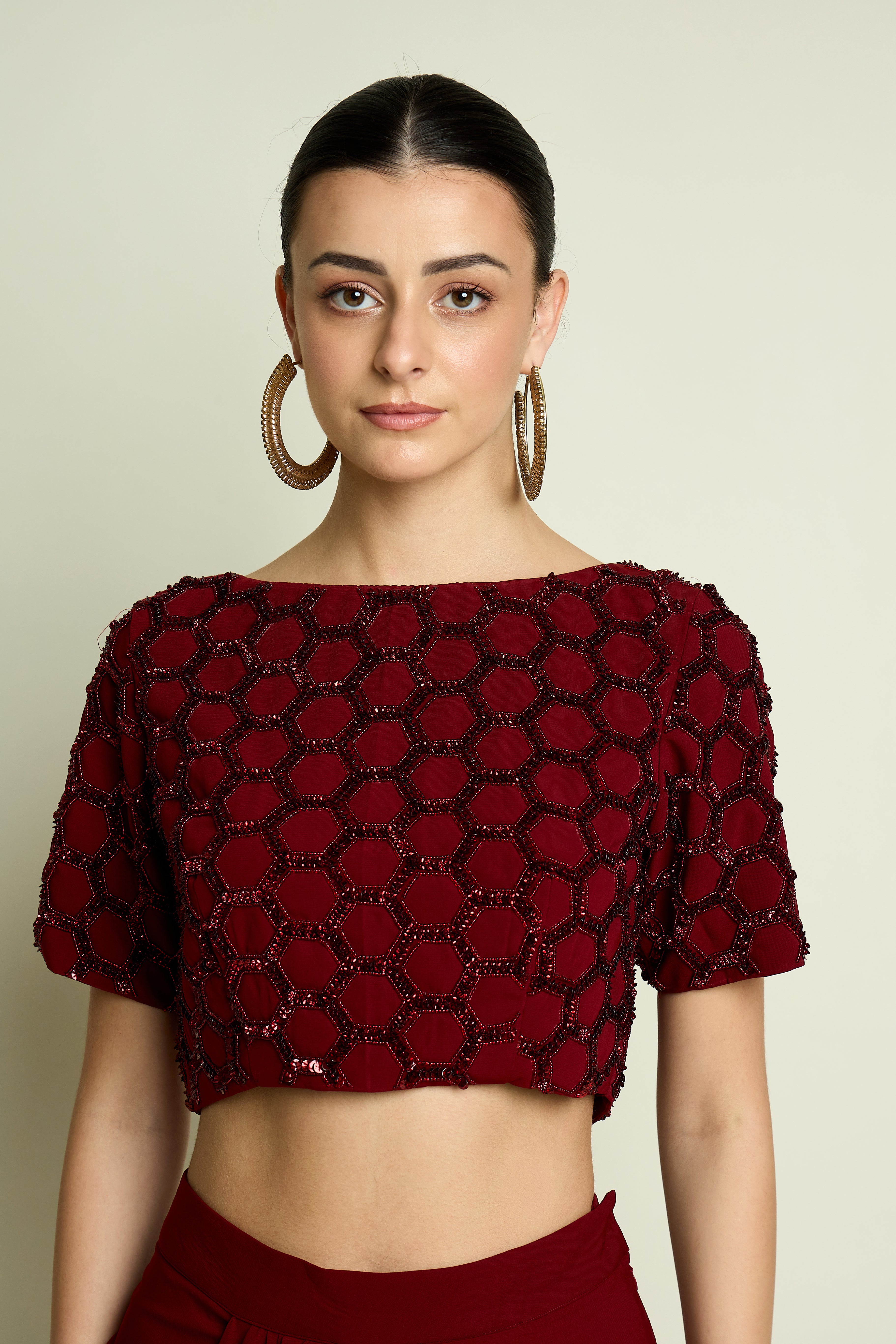 Wine Crystal Web Blouse