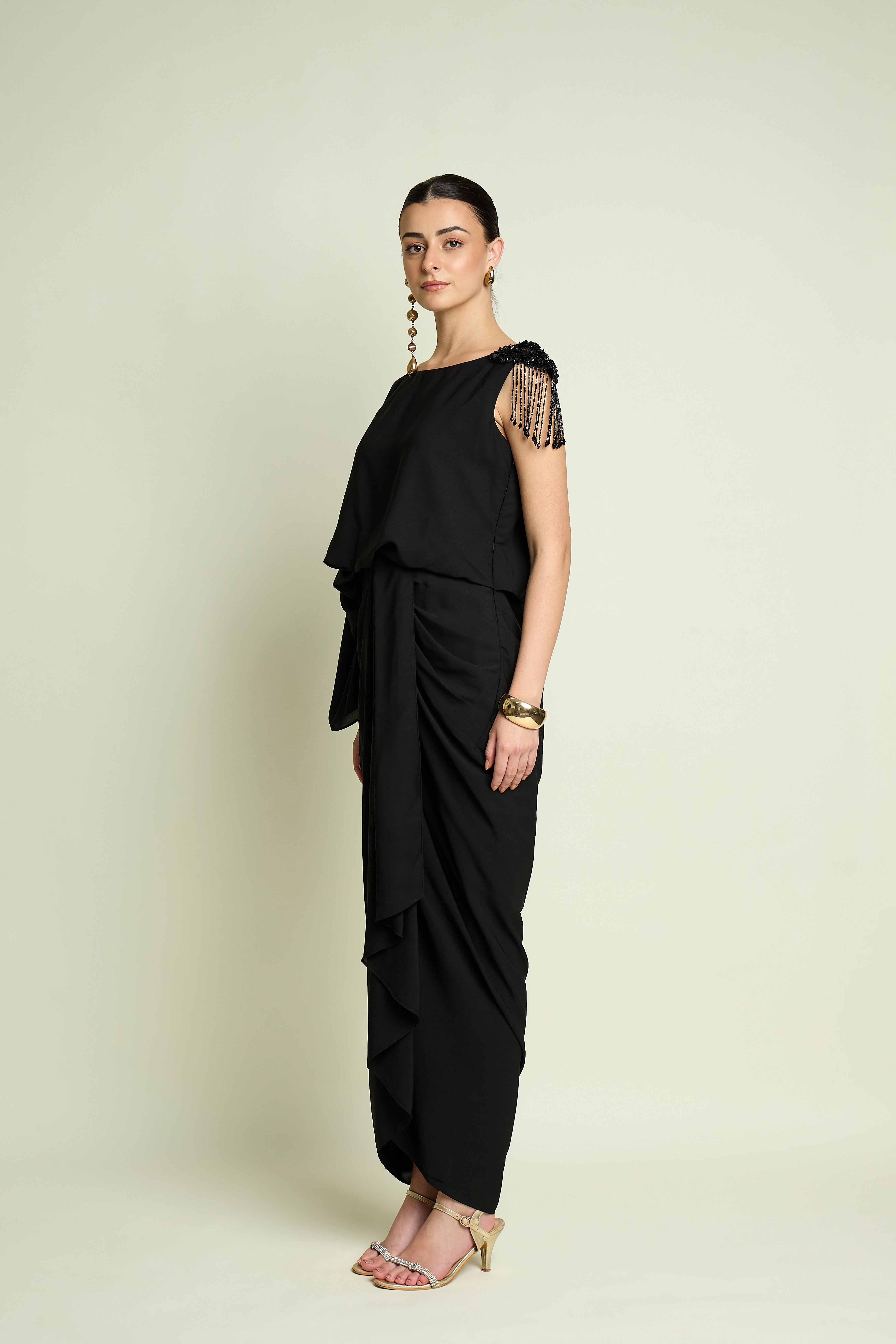 High Collar Drape Dress