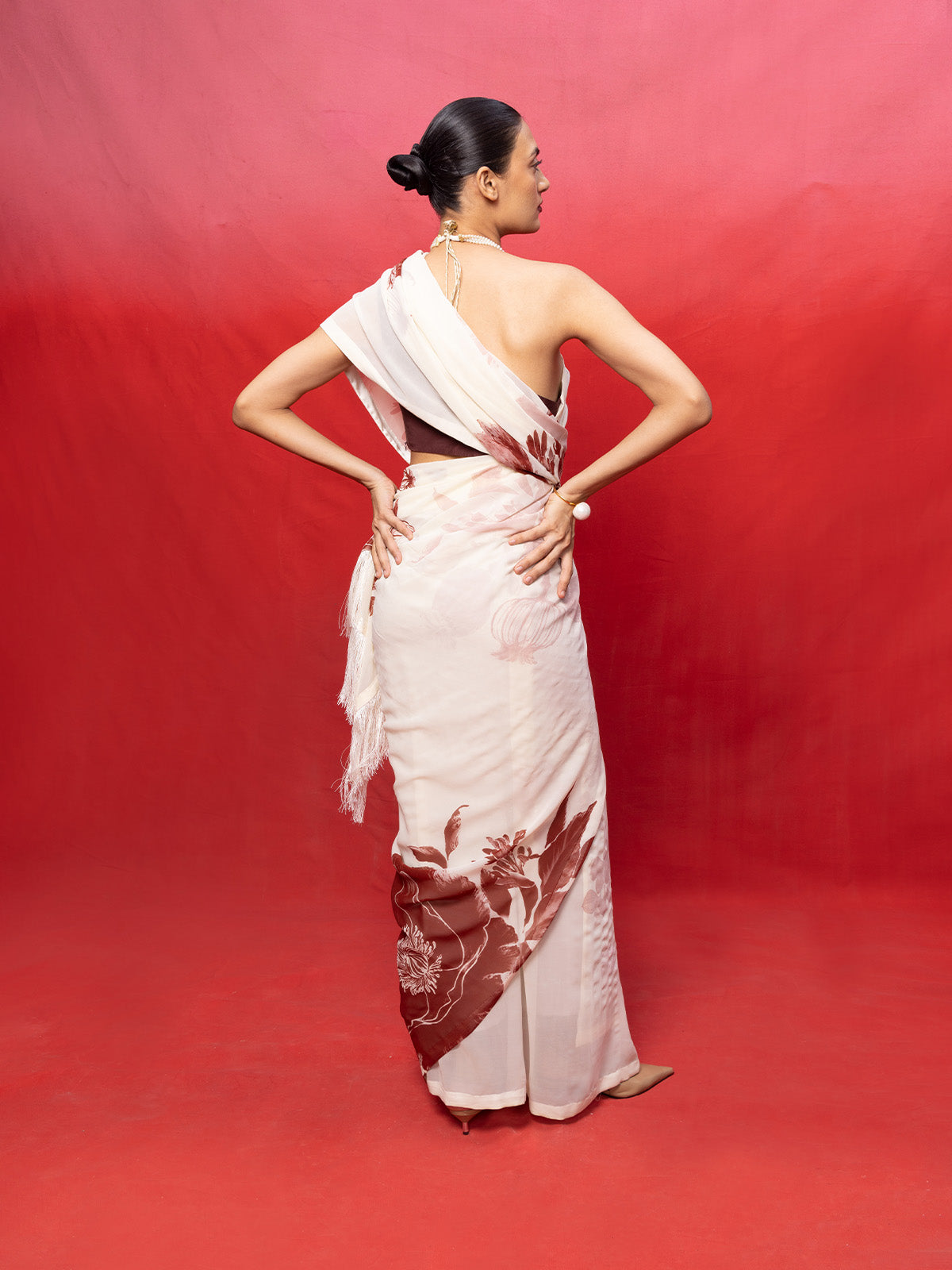 Handwoven Ivory Georgette Digital Print Saree