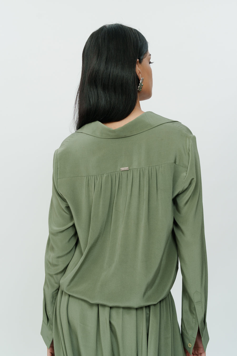 Dark Olive Knotted Shirt With Low Crotch Pants