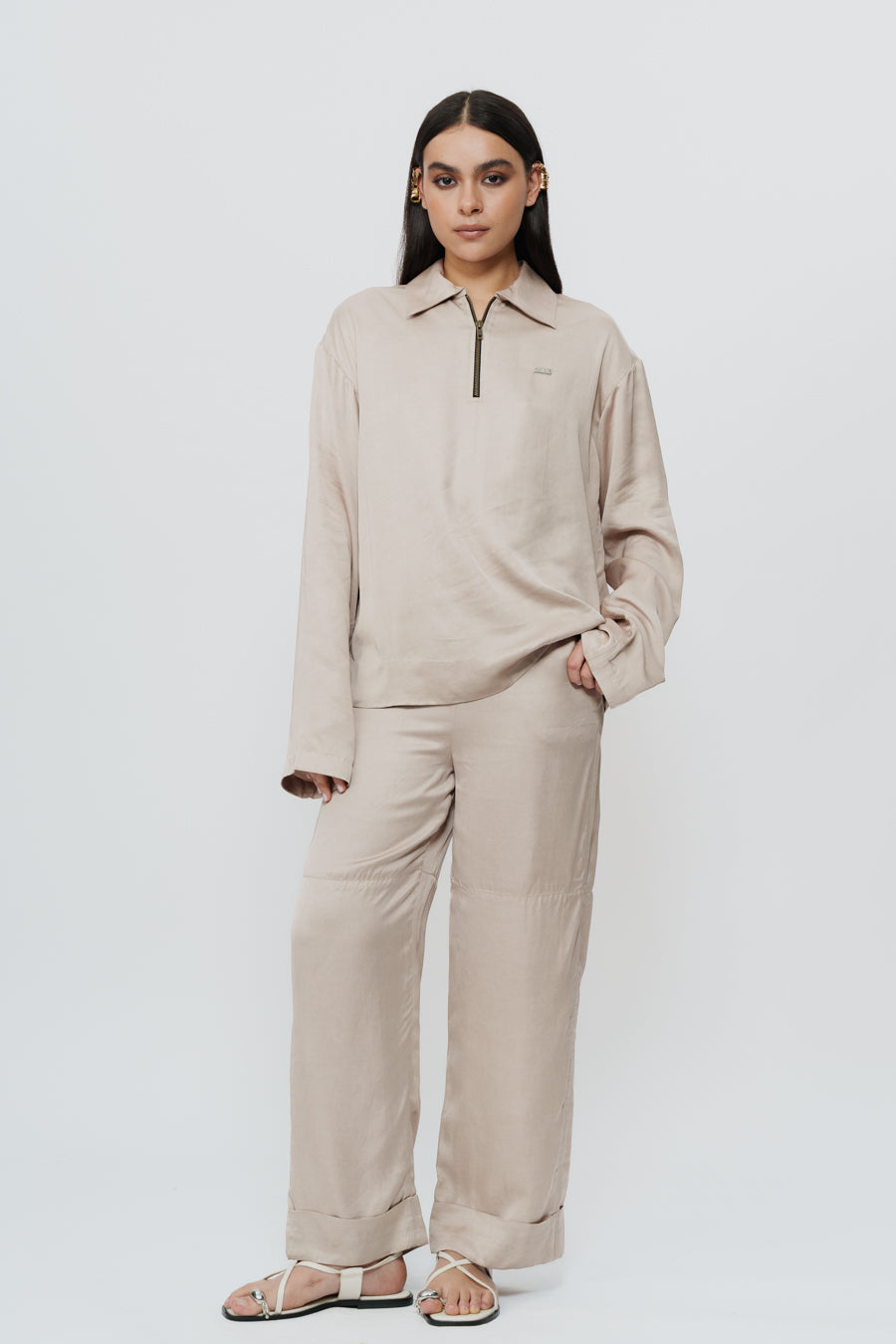 Khaki Silk Shirt & Trouser With Akok Highlight