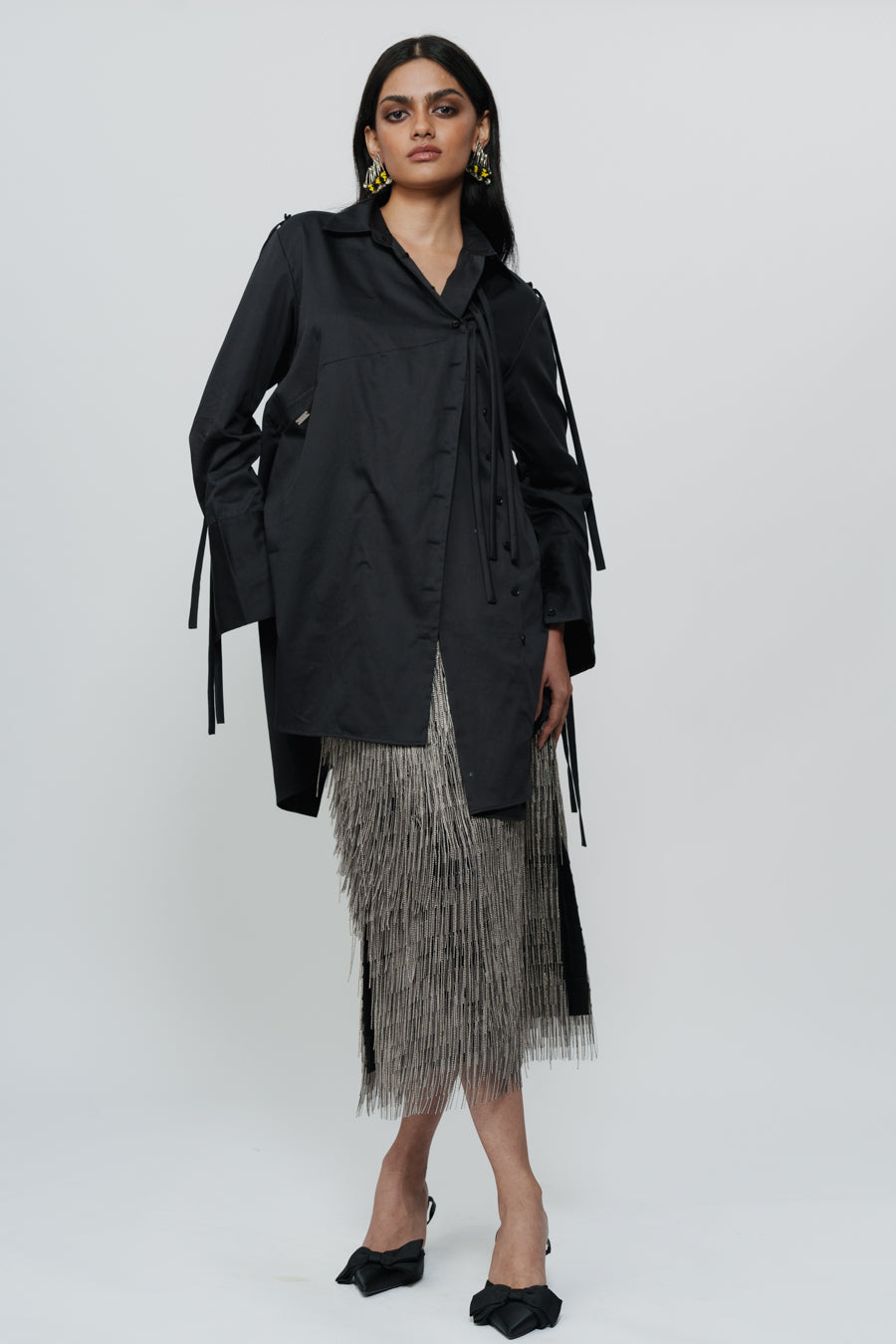 Short Shirt Dress With String Details