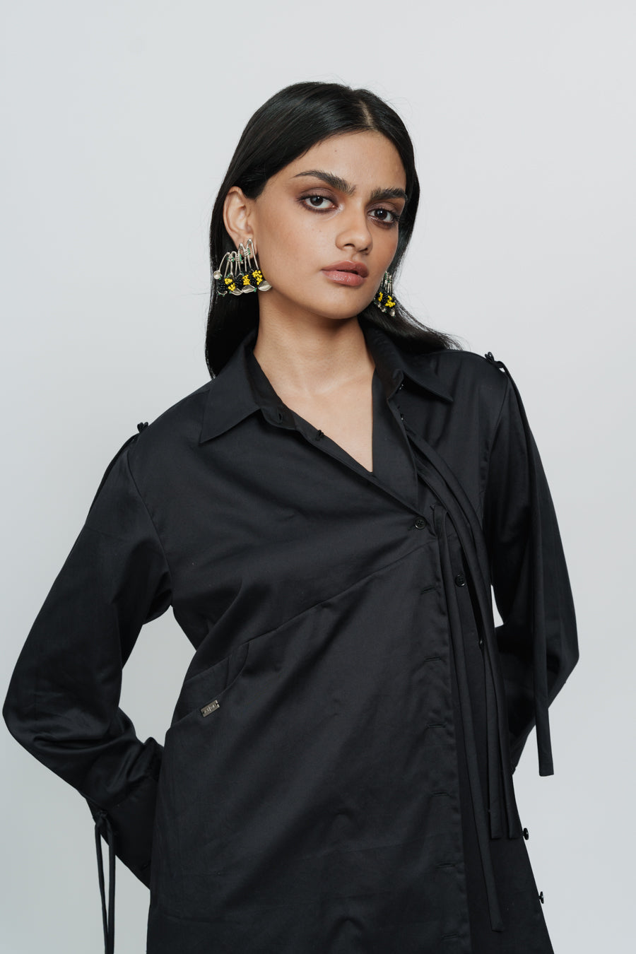 Short Shirt Dress With String Details