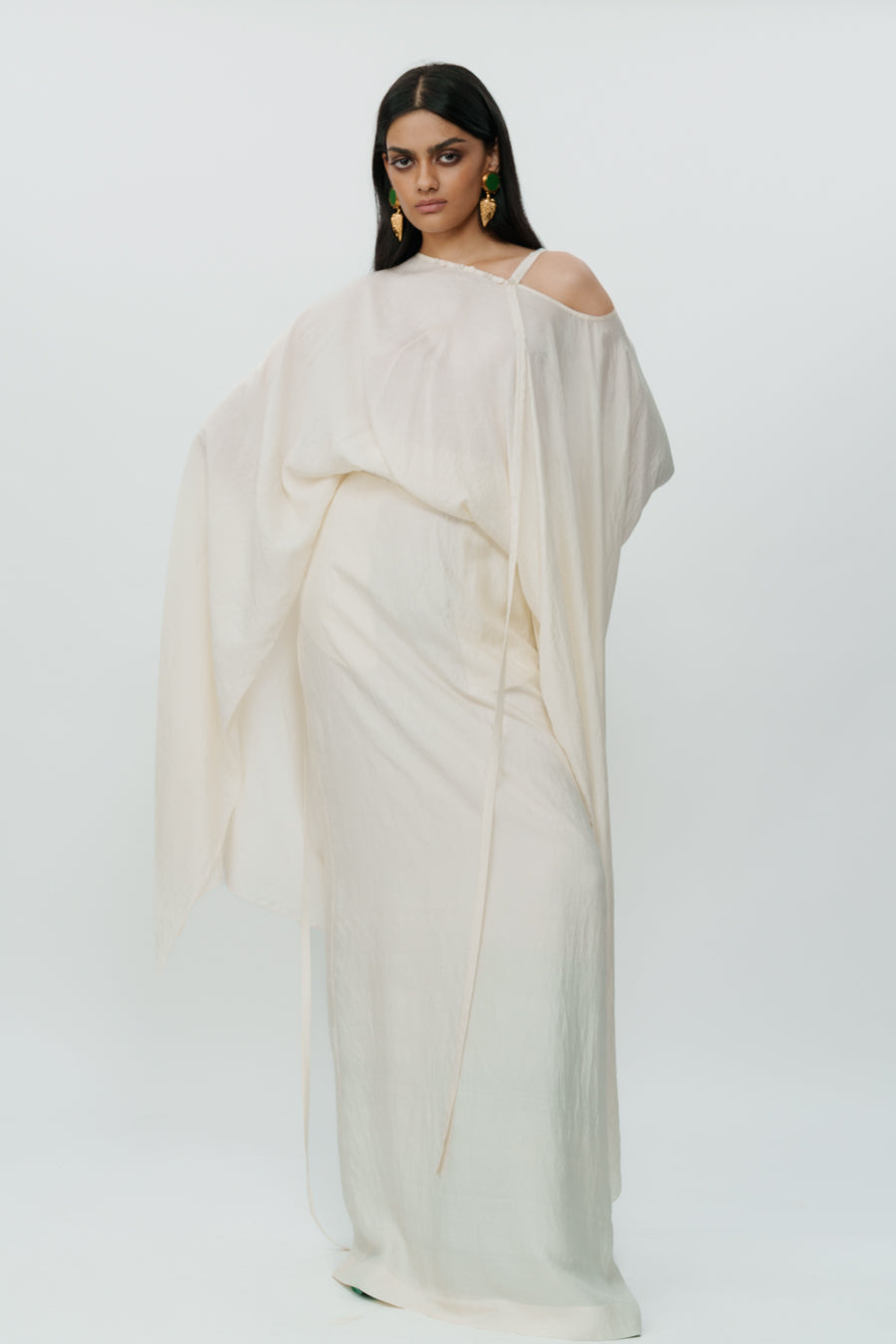 Off White Flared Sleeve Top With Long Skirt