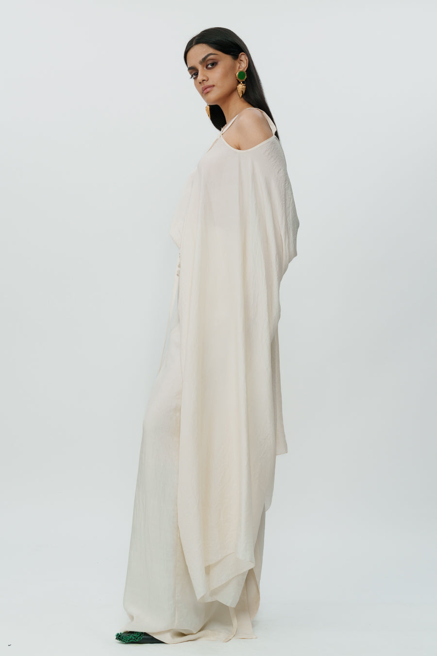 Off White Flared Sleeve Top With Long Skirt