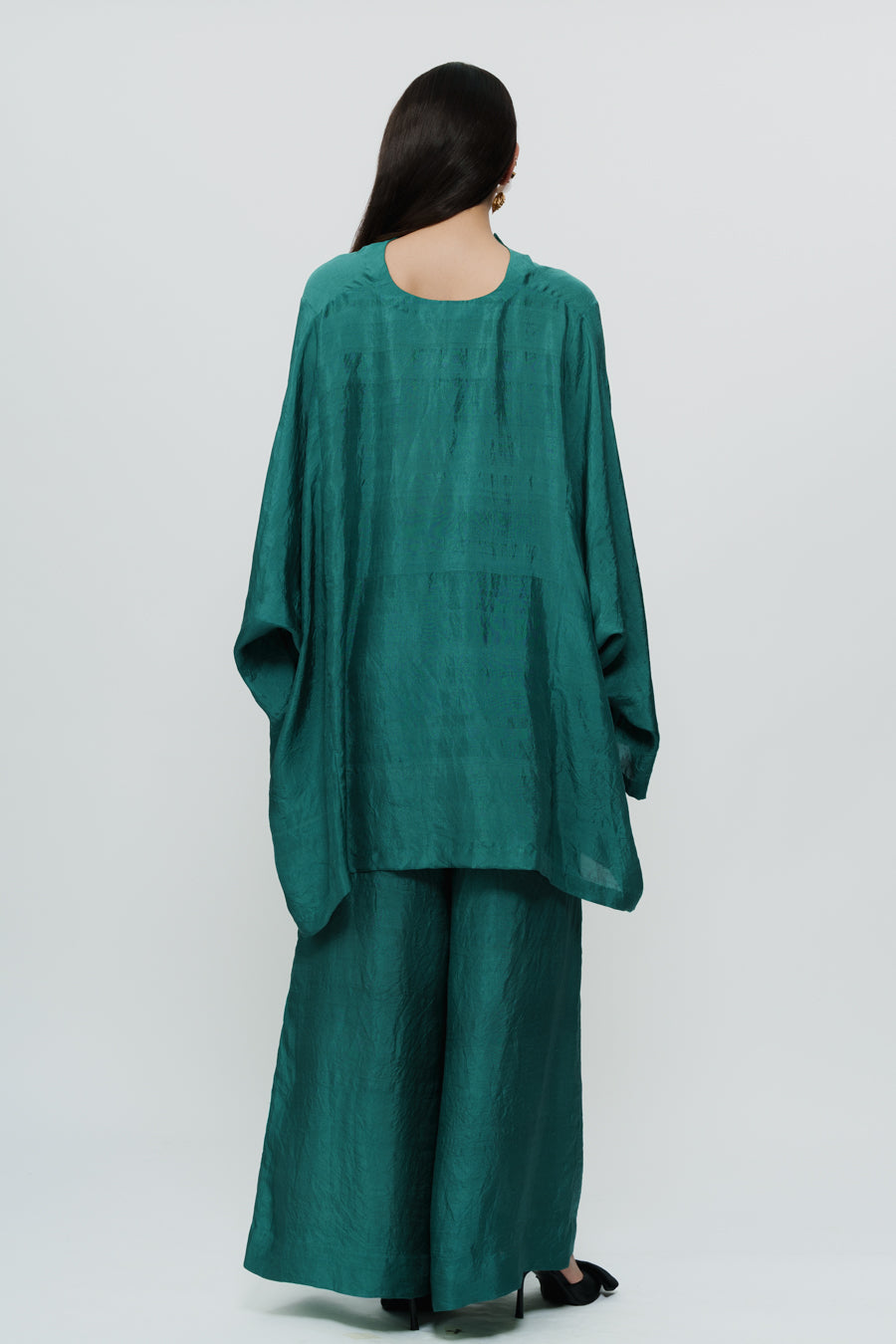 Greenish Blue Kaftan Kurta With Broad Pants