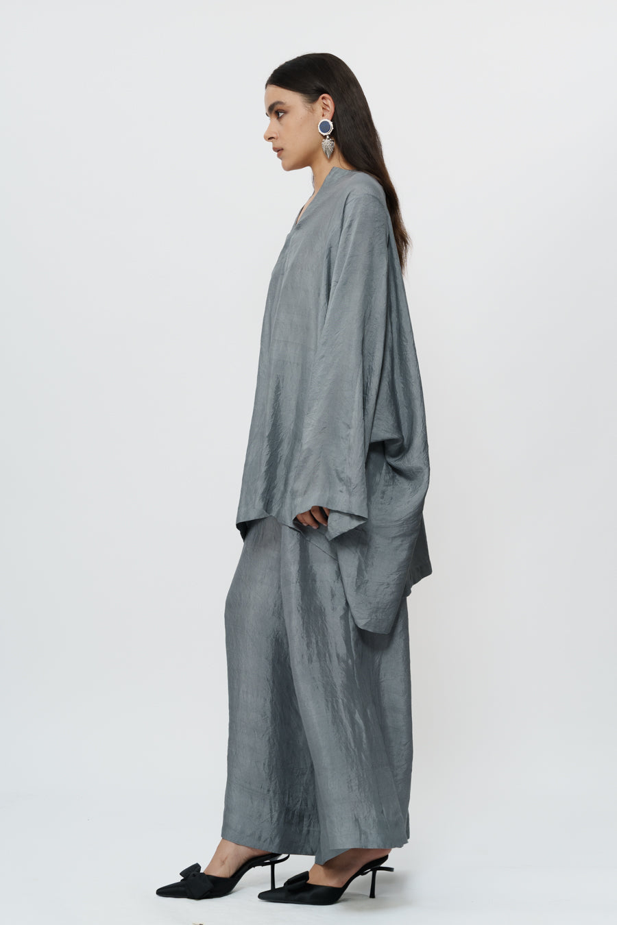 Grey Kaftan Kurta With Broad Pants