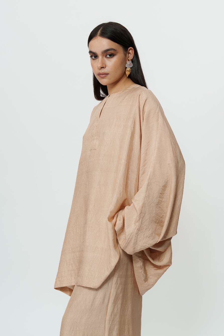 Beige Kaftan Kurta With Broad Pants