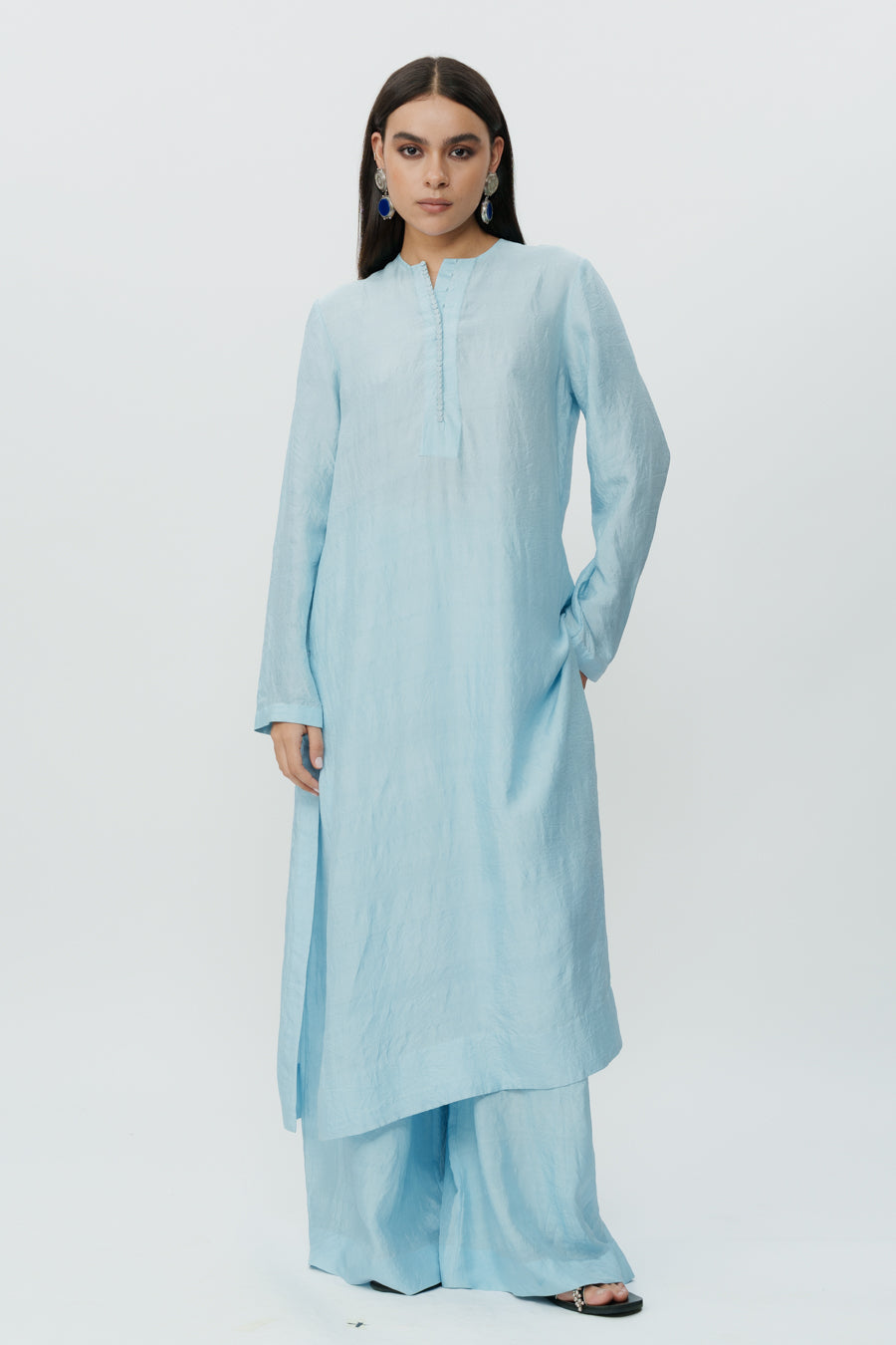 Ice Blue Long Kaftan With Pants