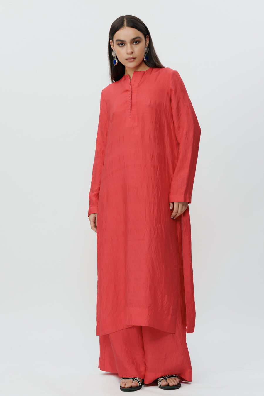 Red Long Kaftan With Pants