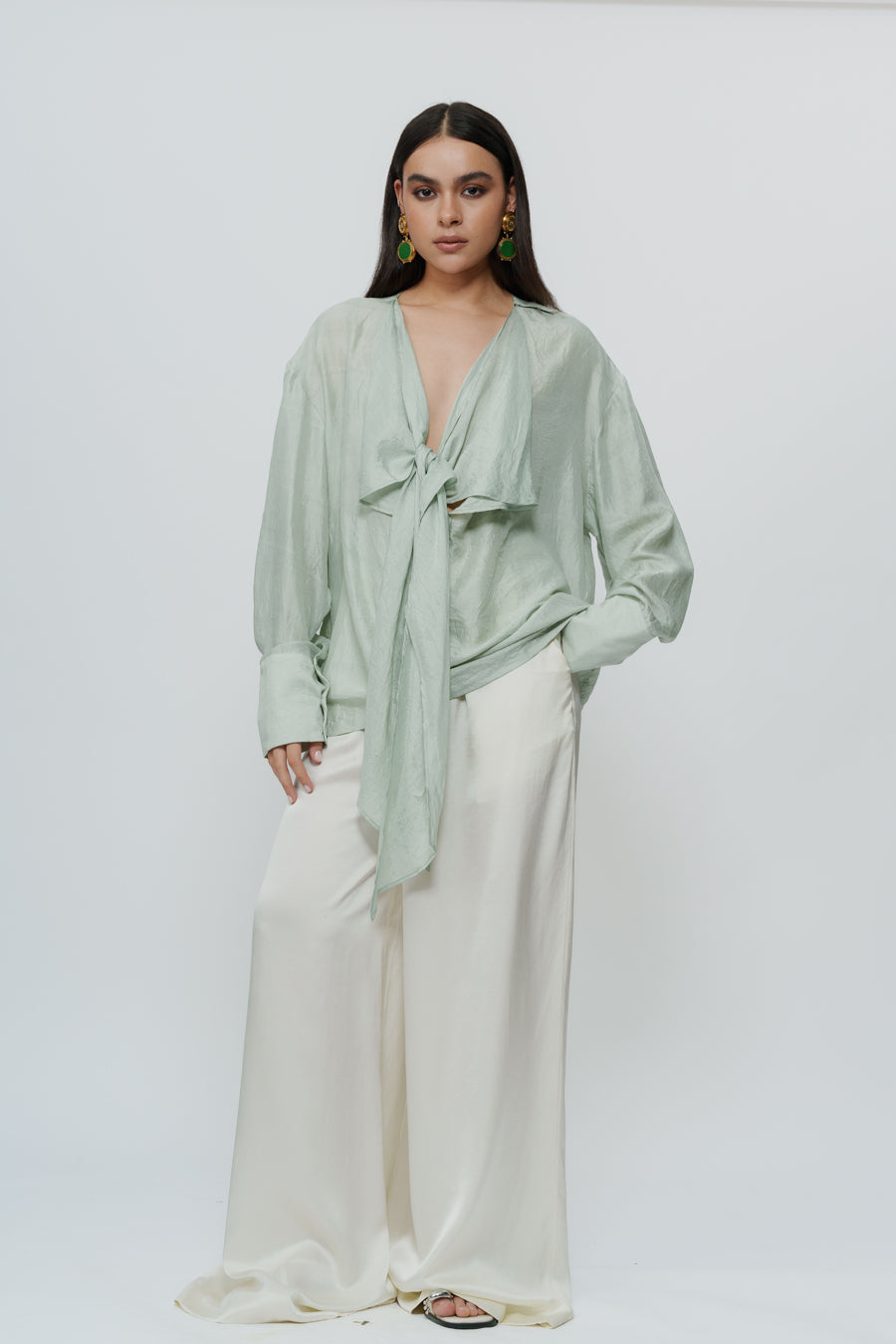 Sage Green Draped Shirt