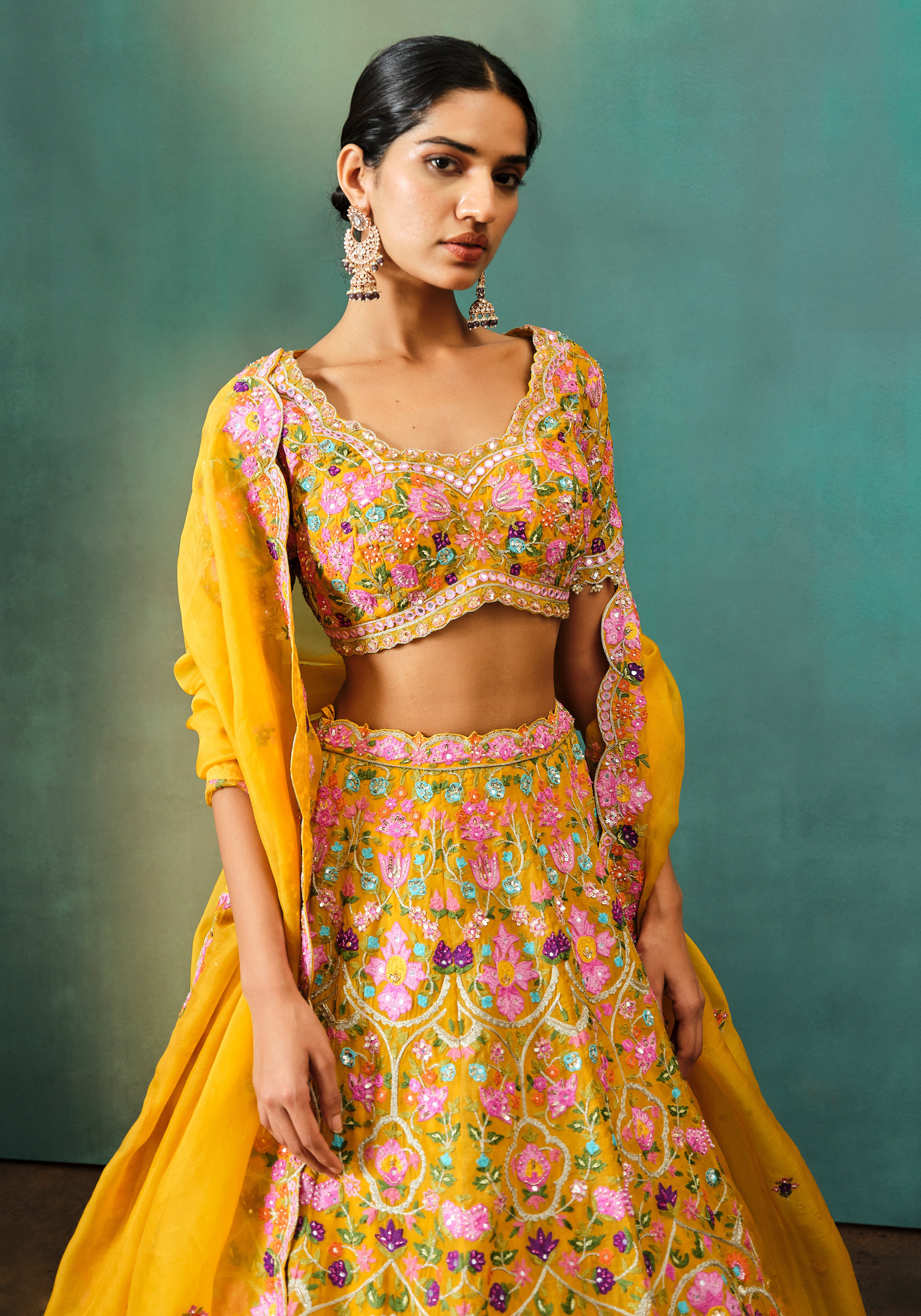 Yellow Multi Floral Highlight Lehenga