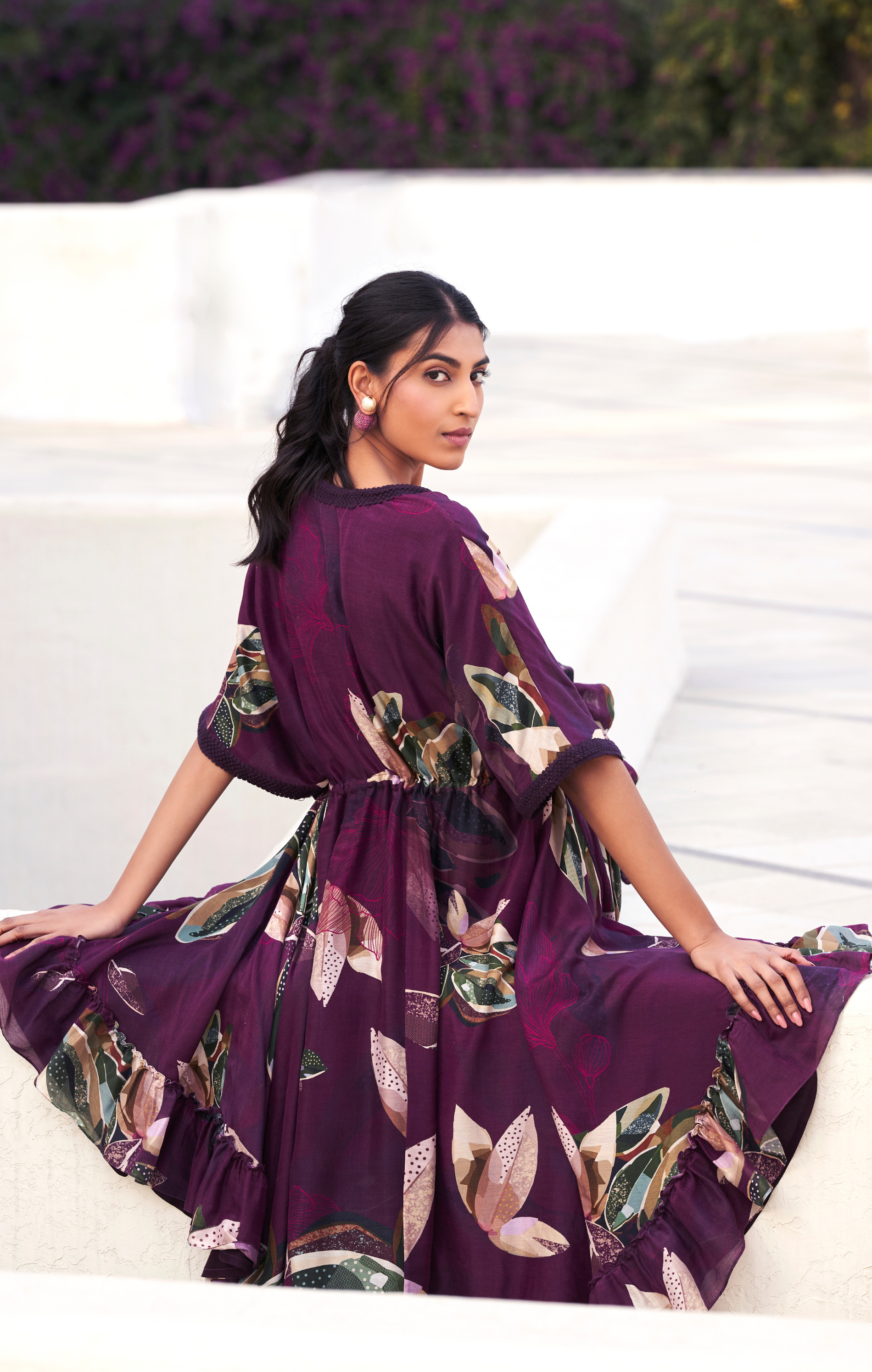 Botanical Leaf Zipper Tunic Set