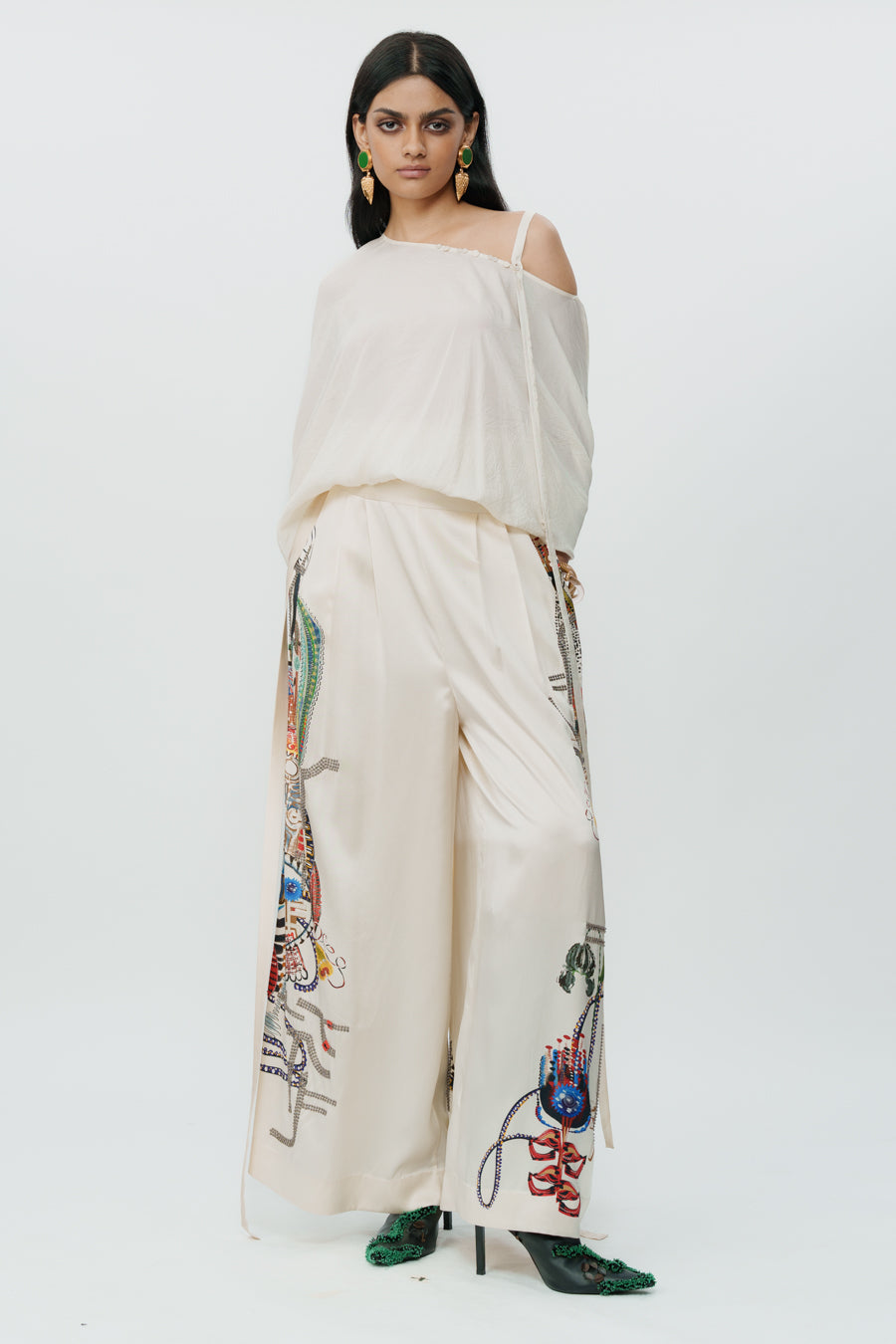 Astral Print Off White Broad Pants