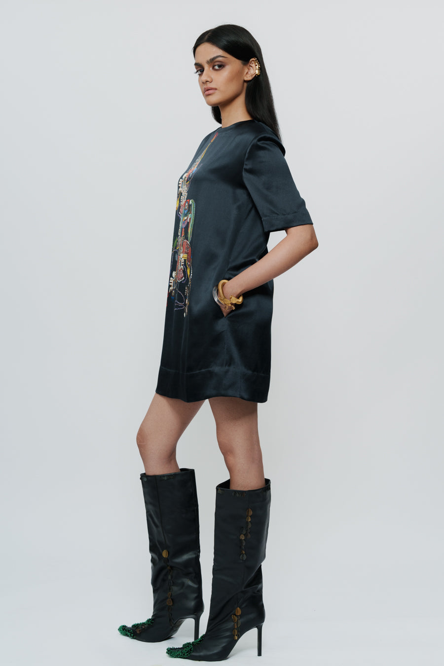 Abstract Print Satin Short Dress