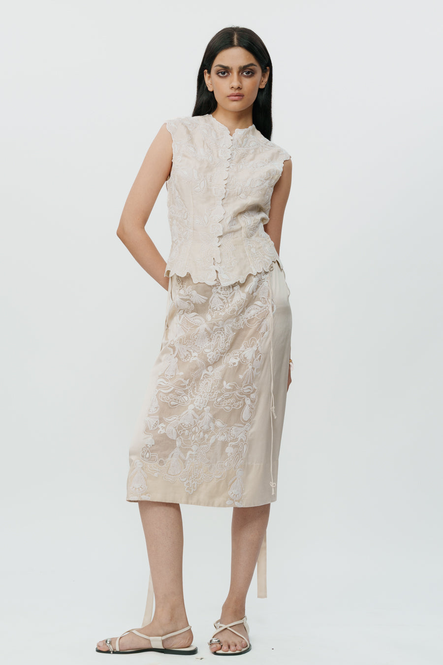 Ivory Lace Chikankari Waistcoat