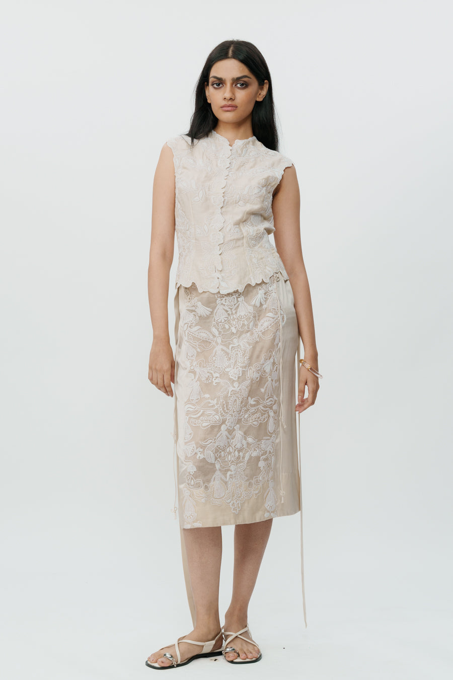Ivory Lace Chikankari Skirt