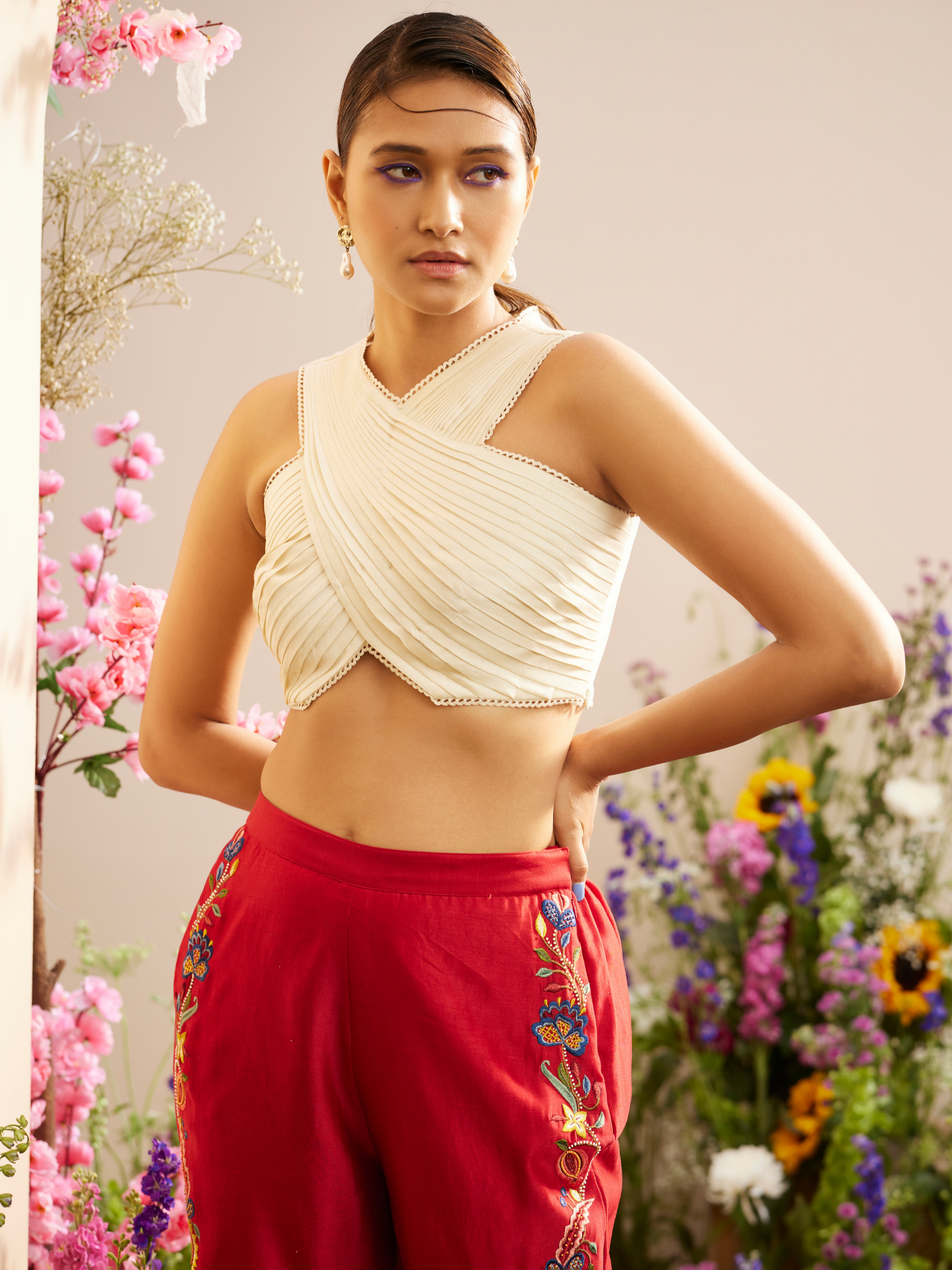 Ivory Cross Pleated Top