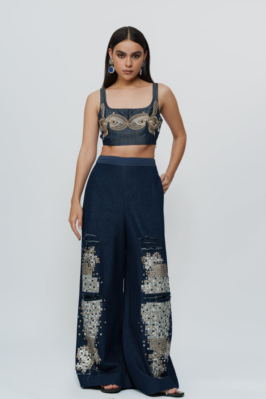 Hand Embroidered Mirrorwork Denim