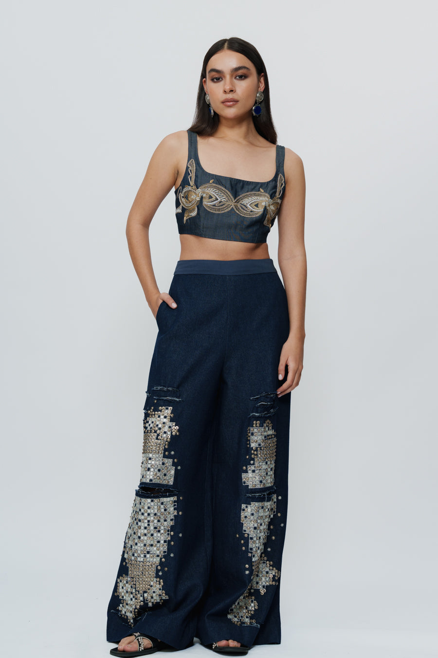 Hand Embroidered Mirrorwork Denim