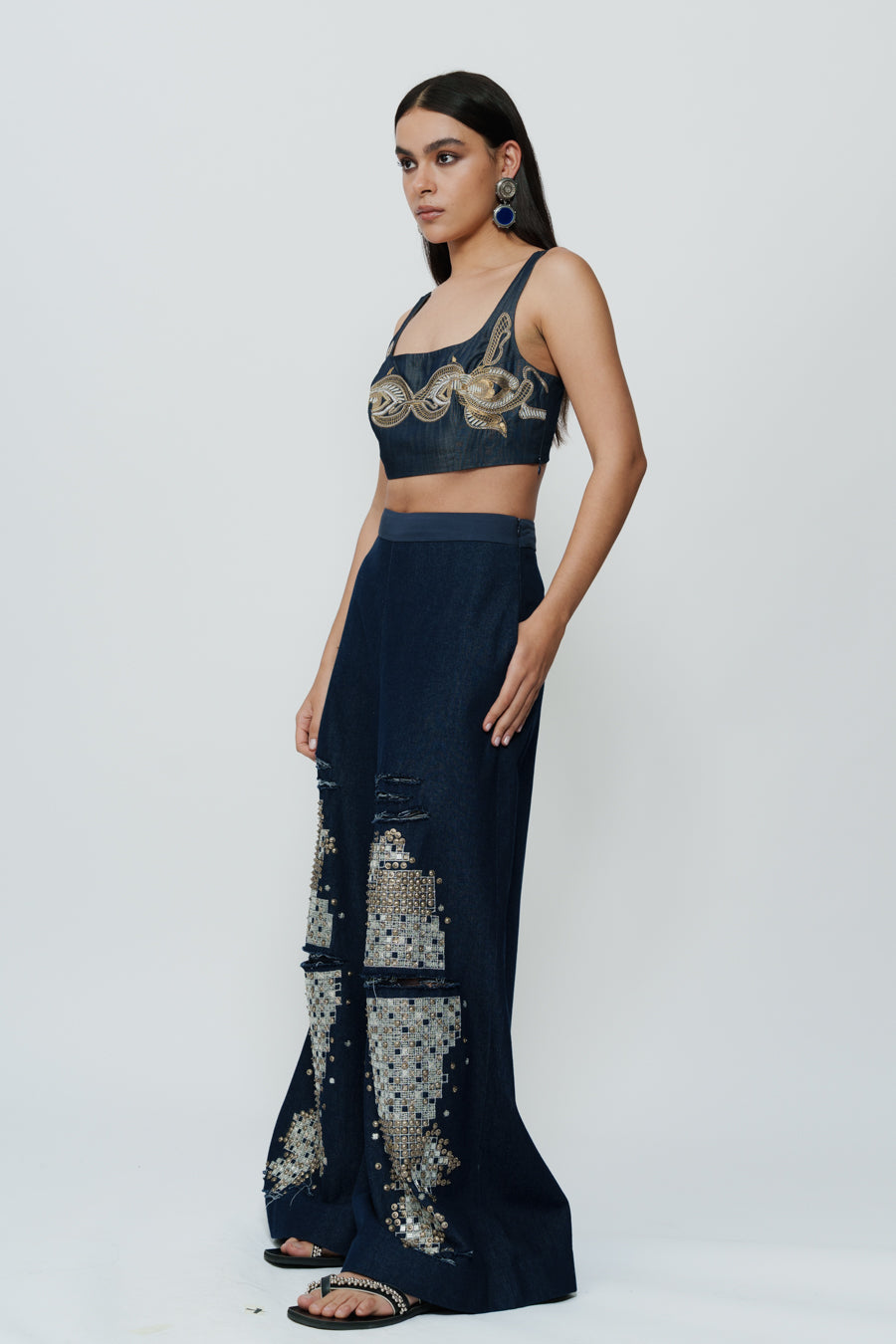 Hand Embroidered Mirrorwork Denim