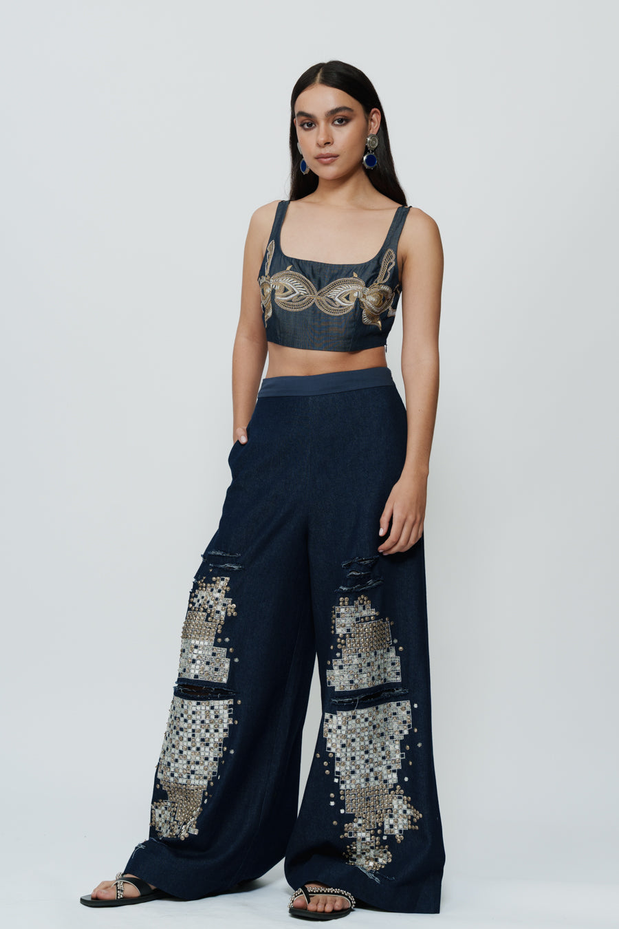 Hand Embroidered Mirrorwork Denim