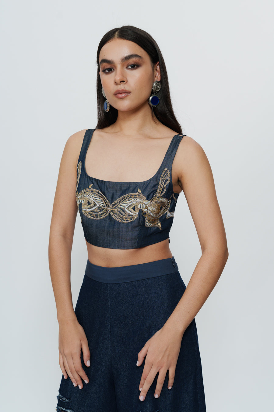 Hand Embroidered Threadwork Crop Top