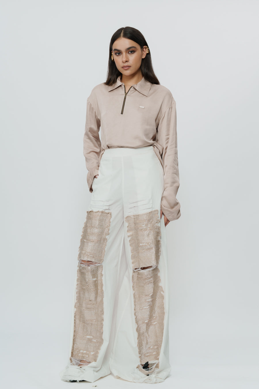 White Cotton Pants With Zari Work