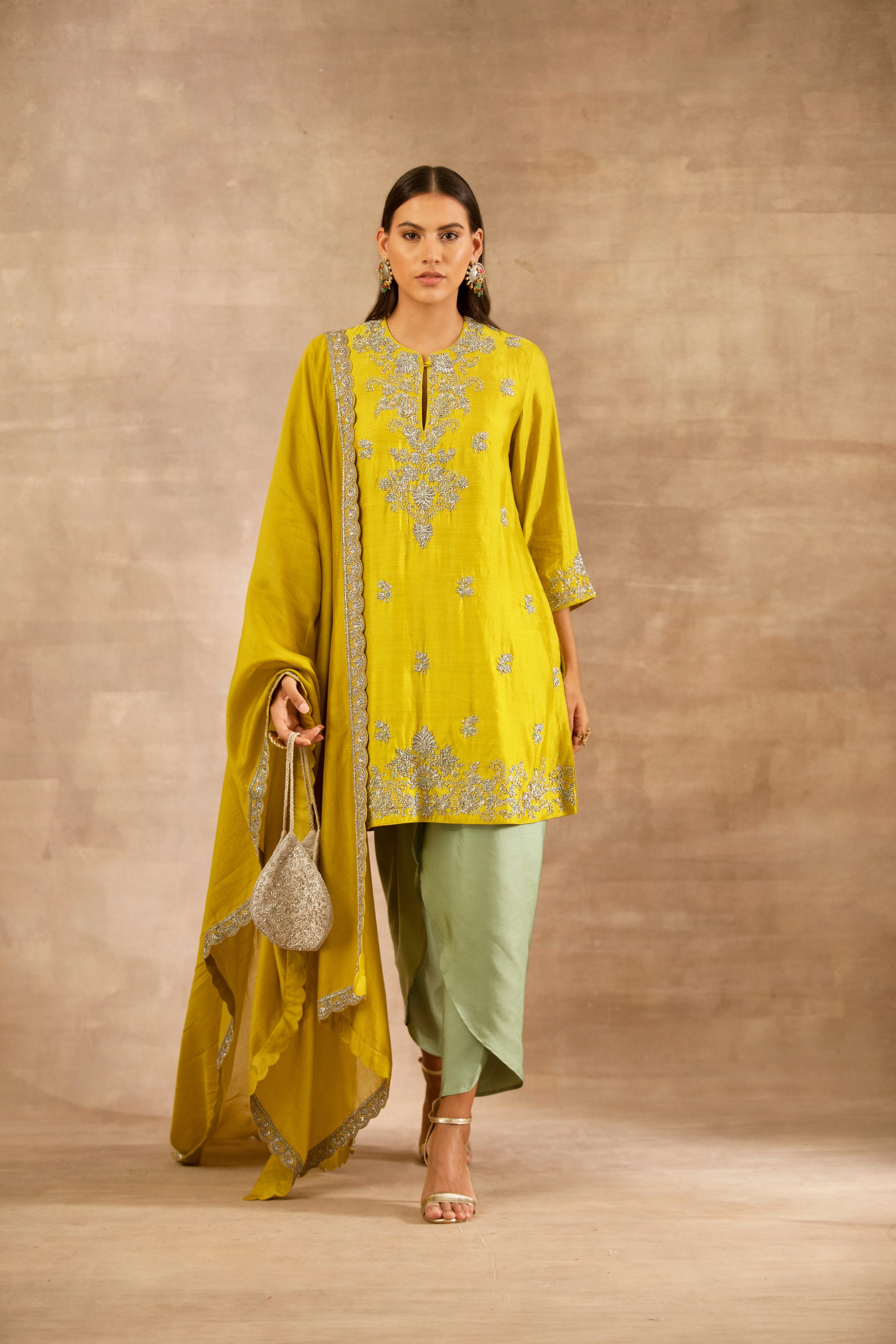 Mustard Embroidered Tunic Set