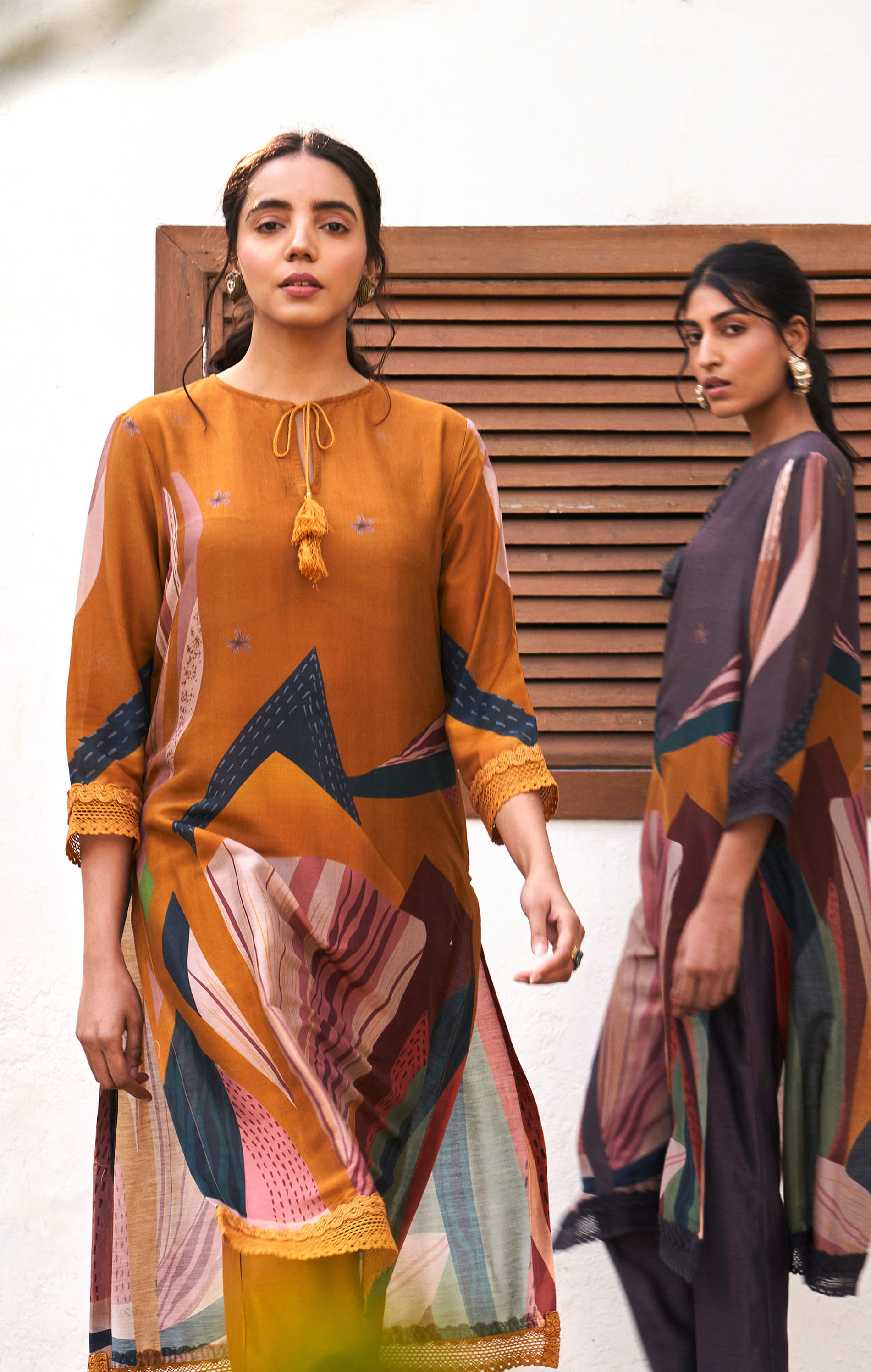 Old Rose Abstract Print Kurta Set With Trousers