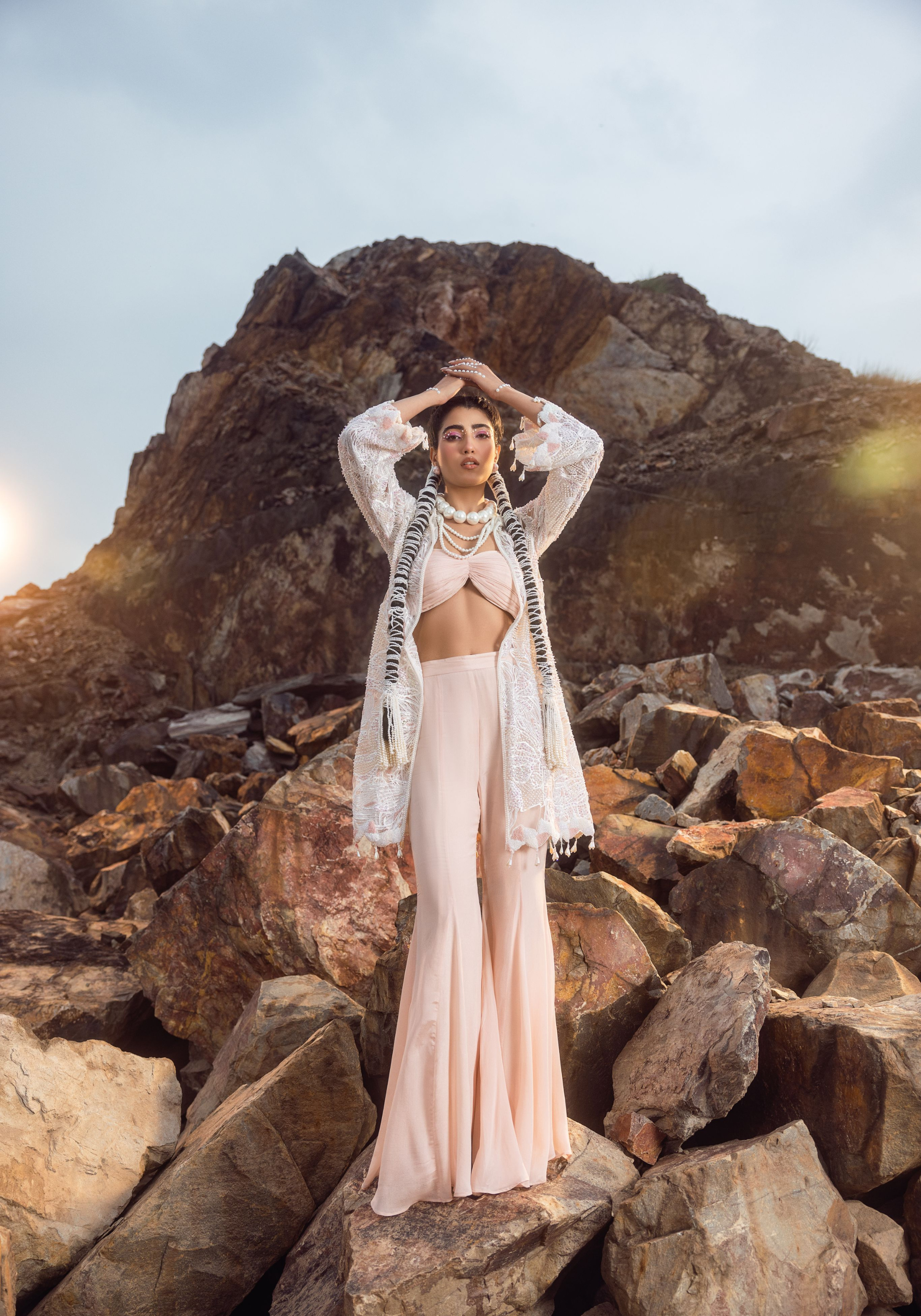 Hand Embroidered Pearl Jacket with Pant Set