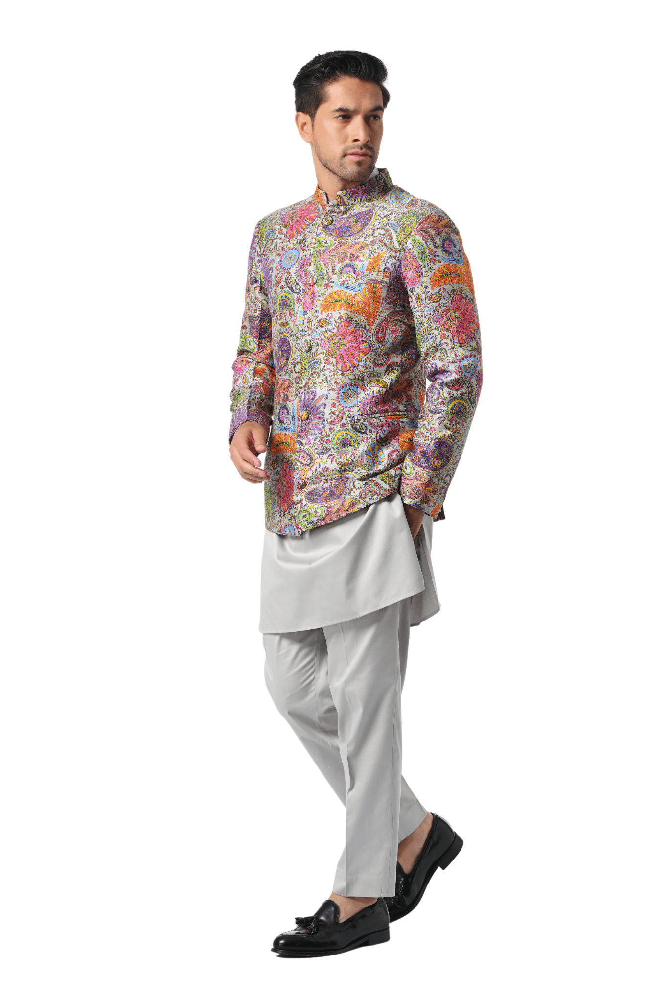 Fun Paisley Pure Silk Embroidered Bandhgala