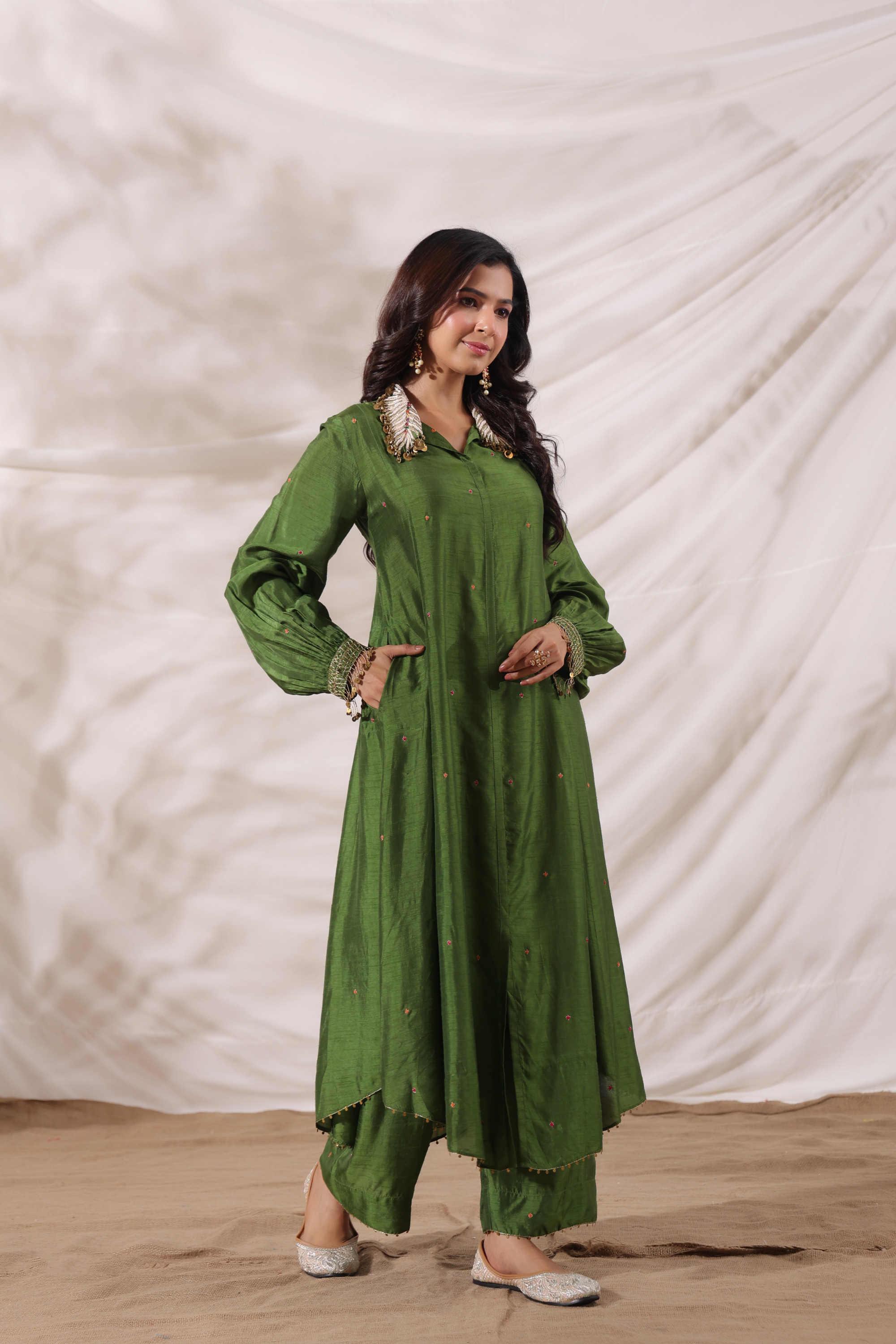 Pankh Shirt Style Embroidered Kurta Set