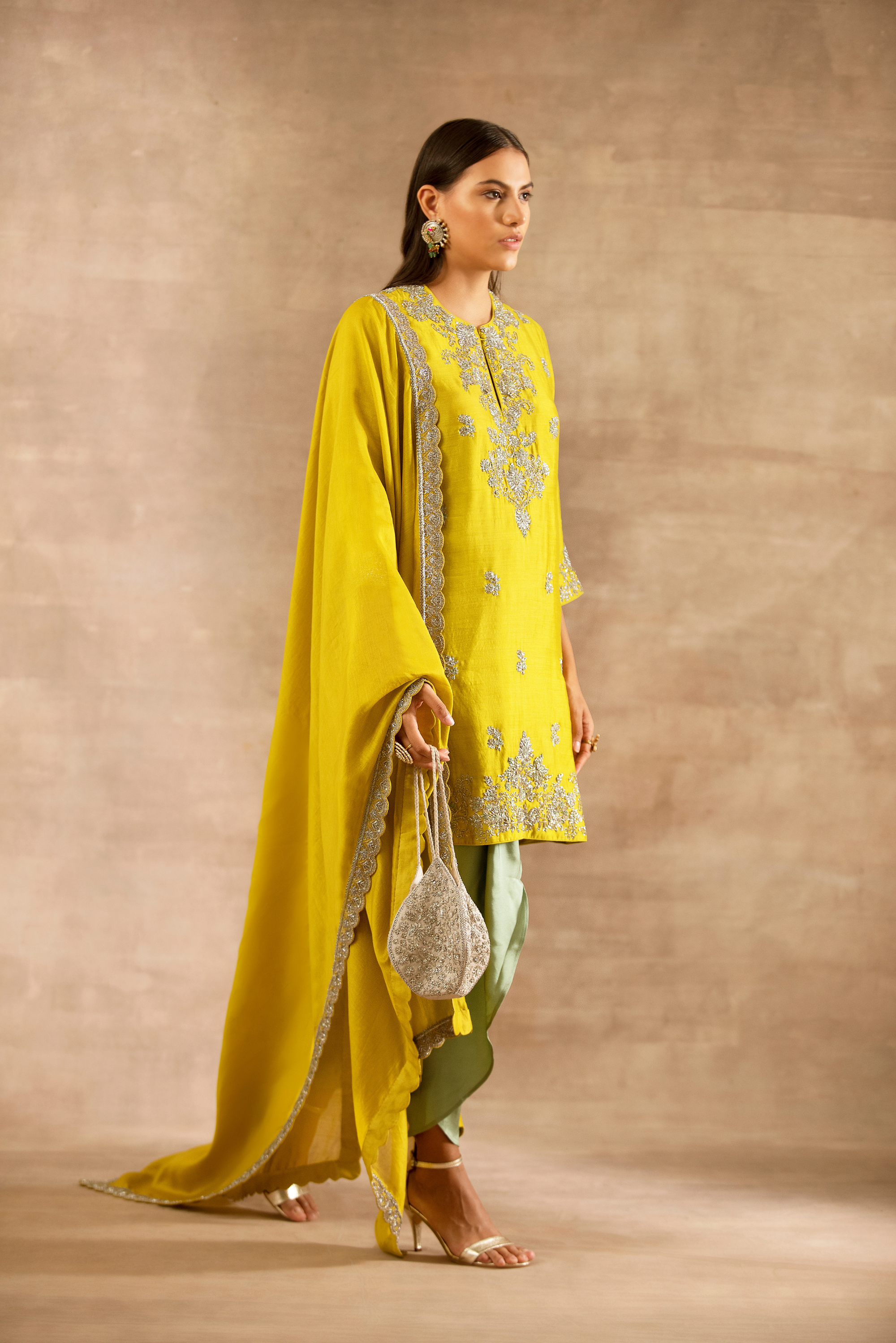 Mustard Embroidered Tunic Set