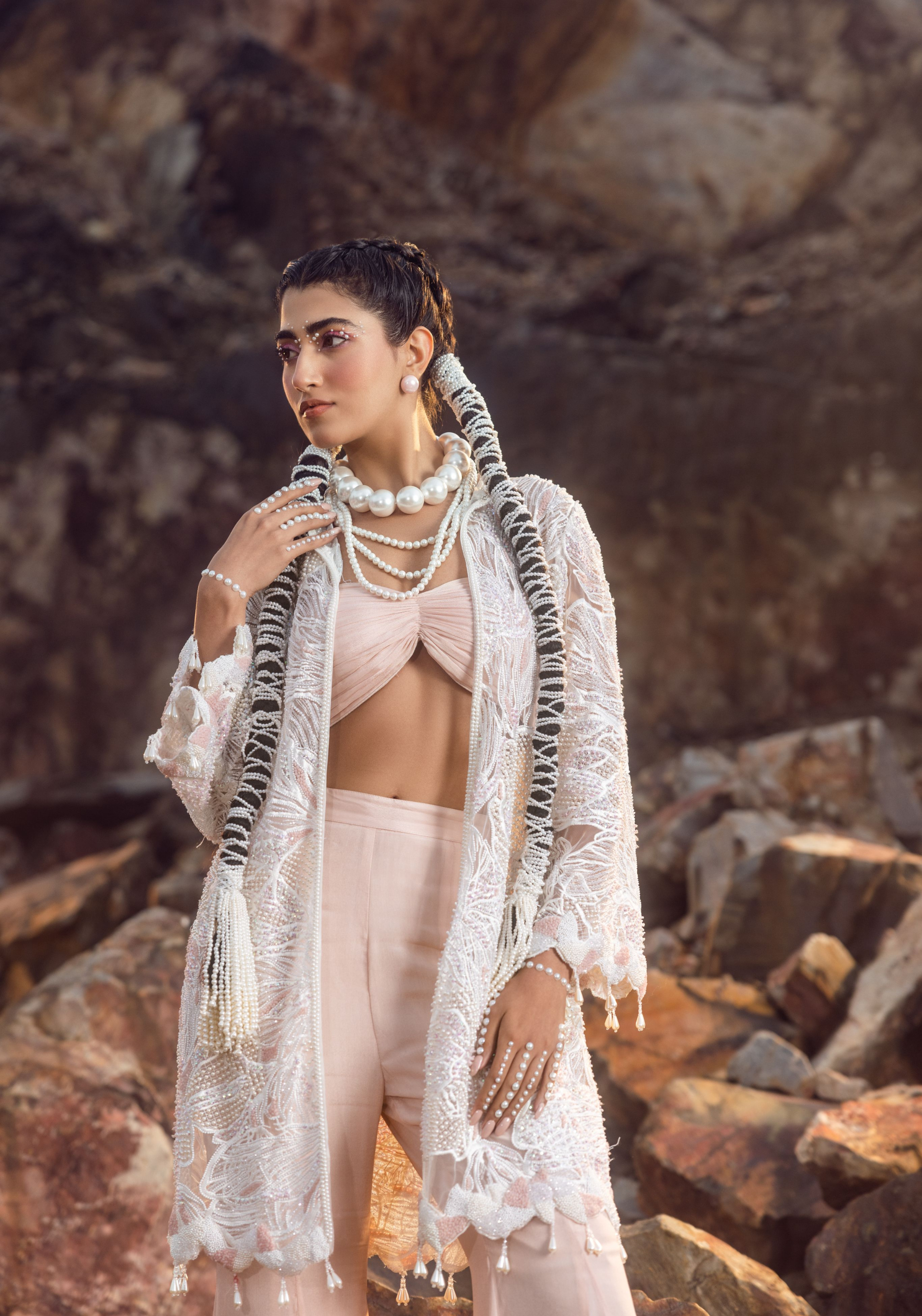 Hand Embroidered Pearl Jacket with Pant Set