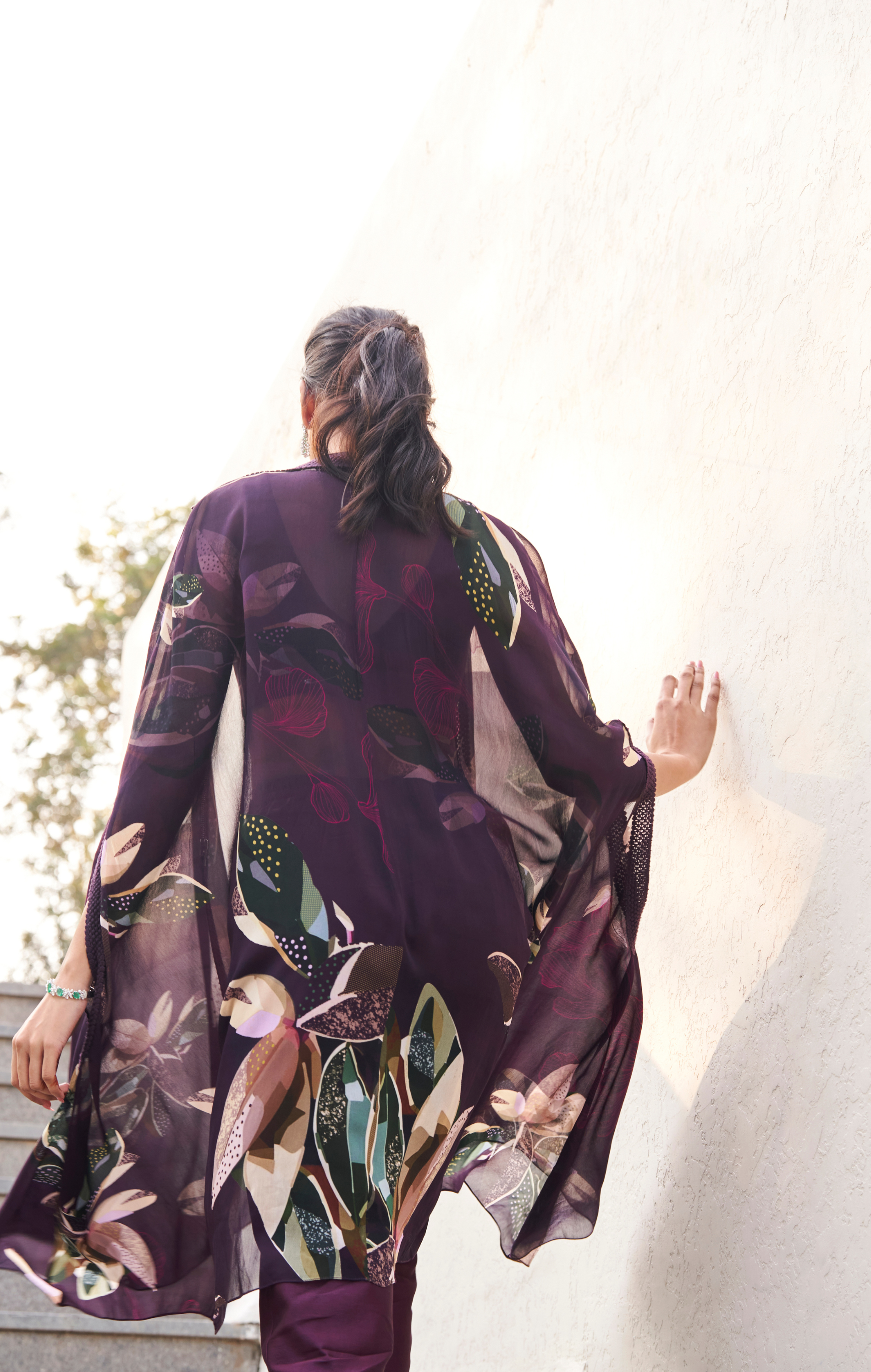 Botanical Leaf Zipper Tunic Set
