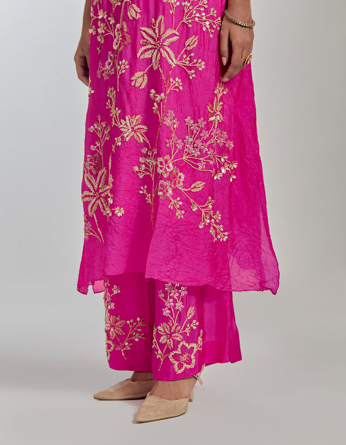 Kurta Set - Hot Pink Color Silk Kurta Set With Intricate Floral Hand Embroidery