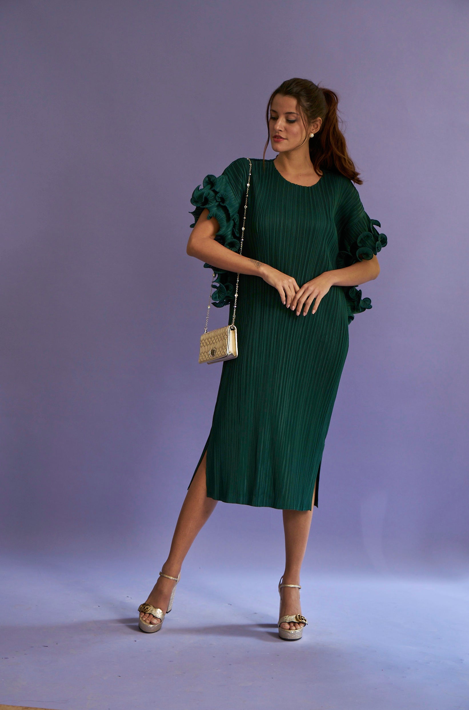 Rosalynn Ruffle Sleeved Dress - Green
