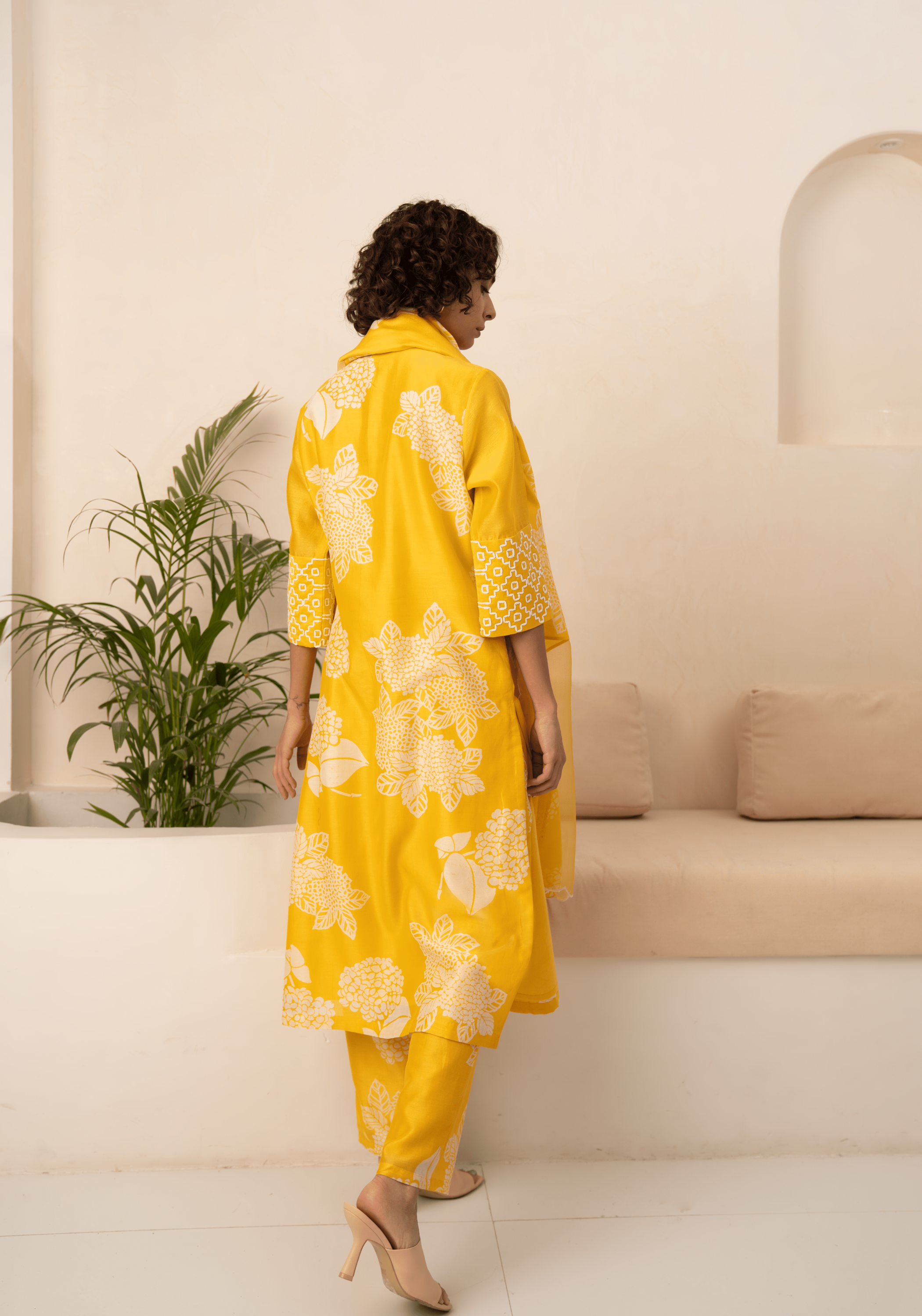 Yellow Floral Printed Tunic And Pant With Dupatta