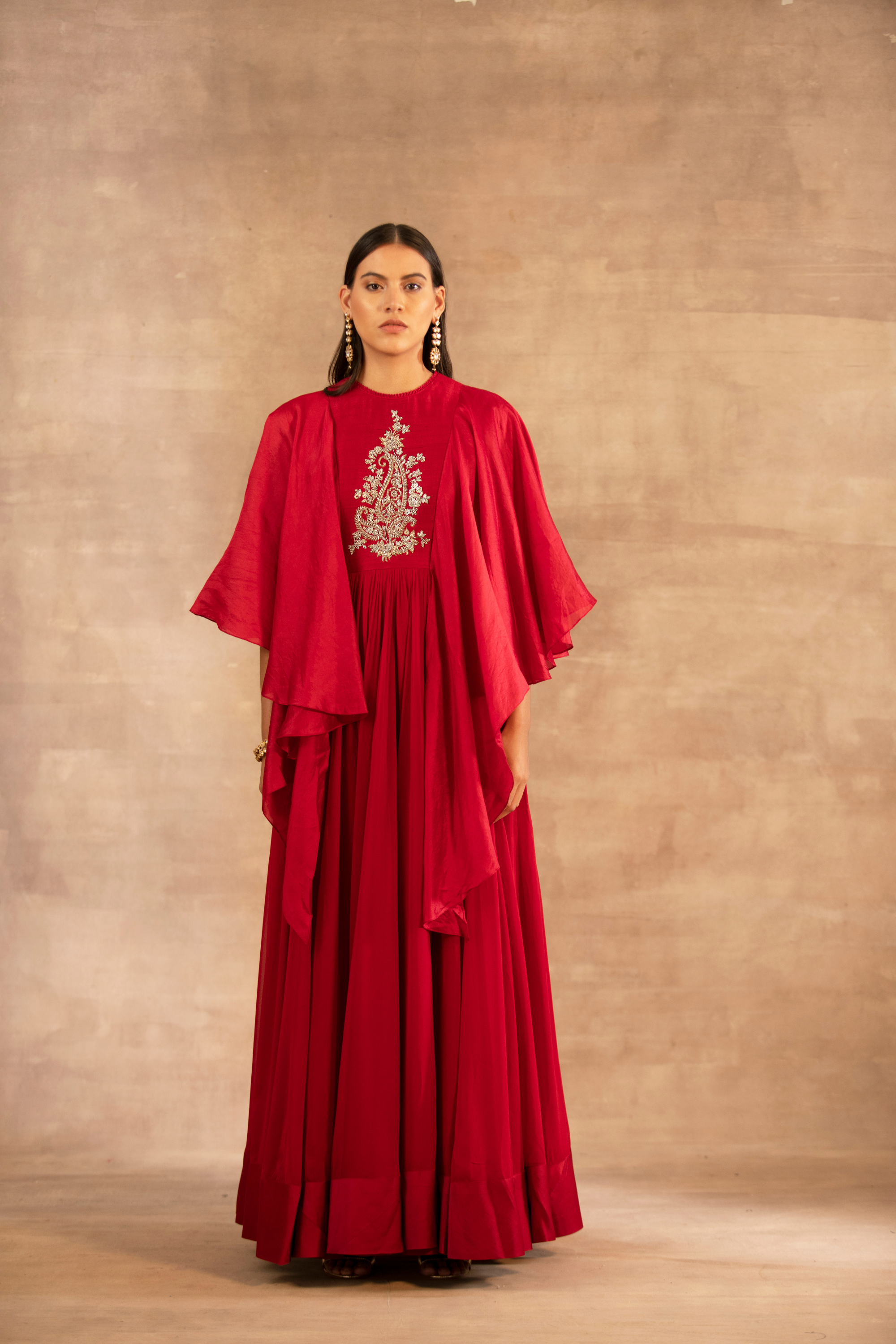 Red Embroidered Anarkali