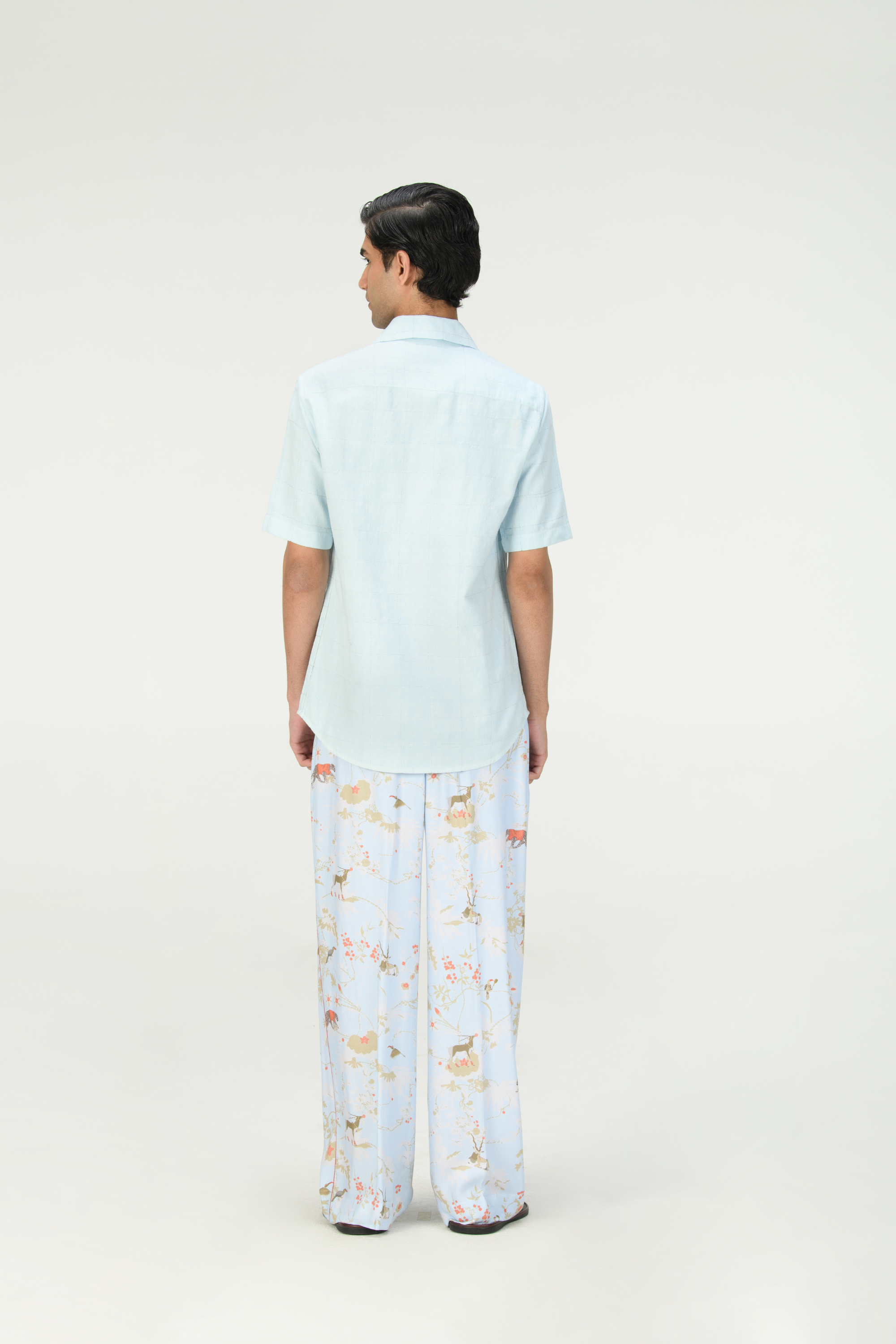 Bush Shirt Ice Blue Check Dhagai Heavy Cotton
